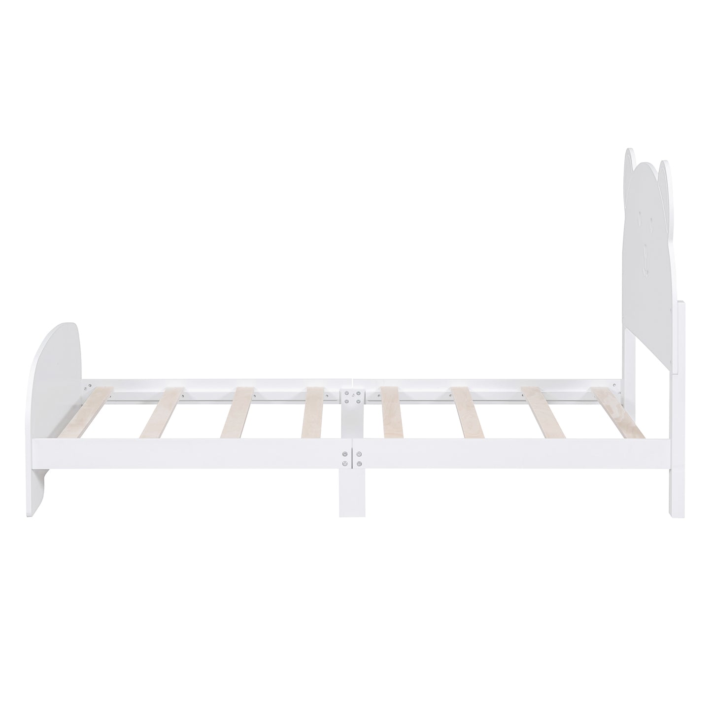 Twin Size Wood Platform Bed with Bear-shaped Headboard and Footboard,White