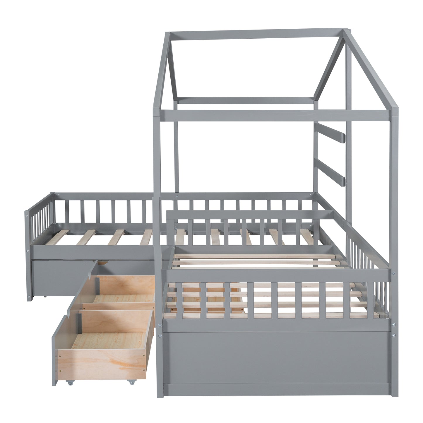 Twin Size House Platform Bed with Three Storage Drawers,Gray