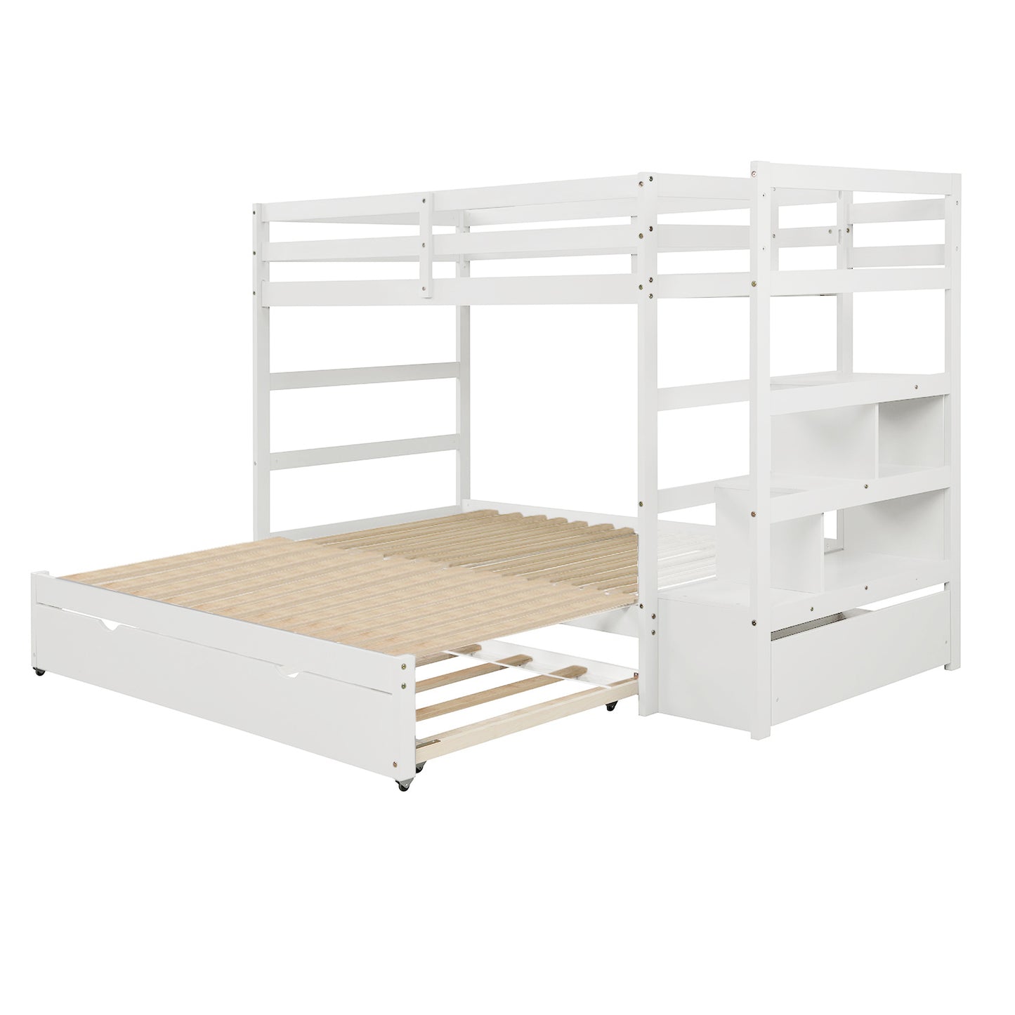 Twin over Twin/King (Irregular King Size) Bunk Bed with Twin Size Trundle, Extendable Bunk Bed   (White)