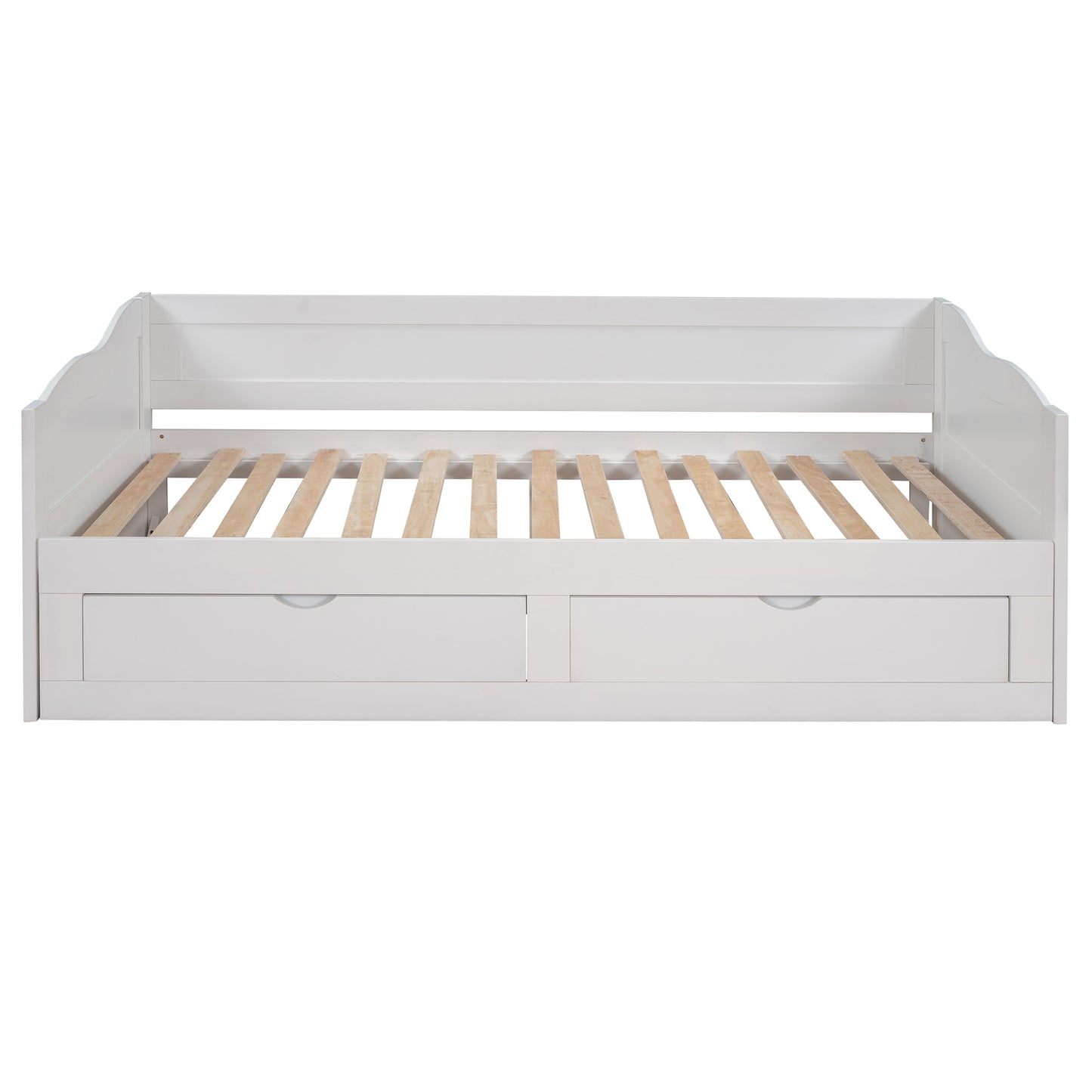 Wooden Daybed with Trundle Bed and Two Storage Drawers , Extendable Bed Daybed,Sofa Bed with Two Drawers, White