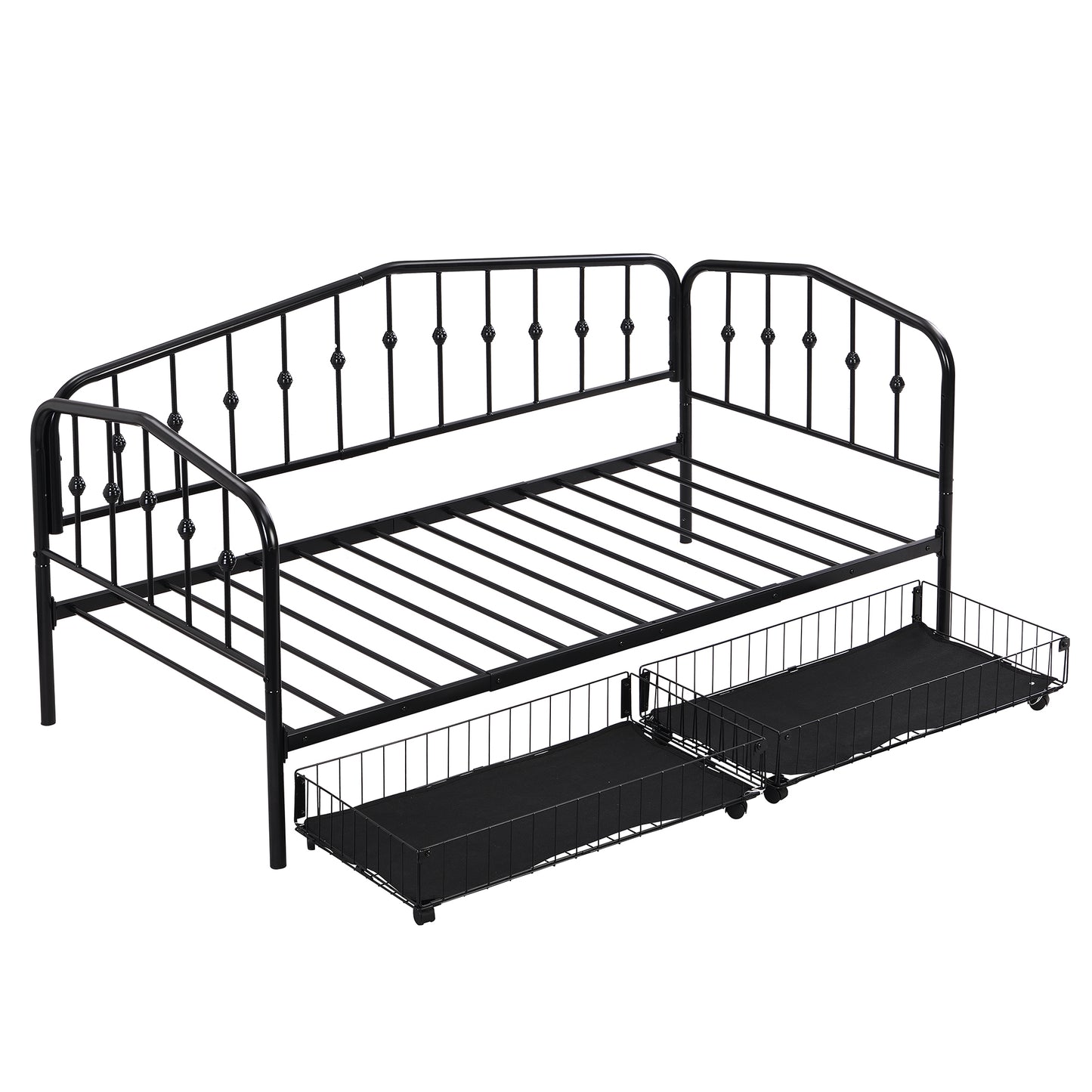 Twin Size Stylish Metal Daybed with 2 Drawers, Black