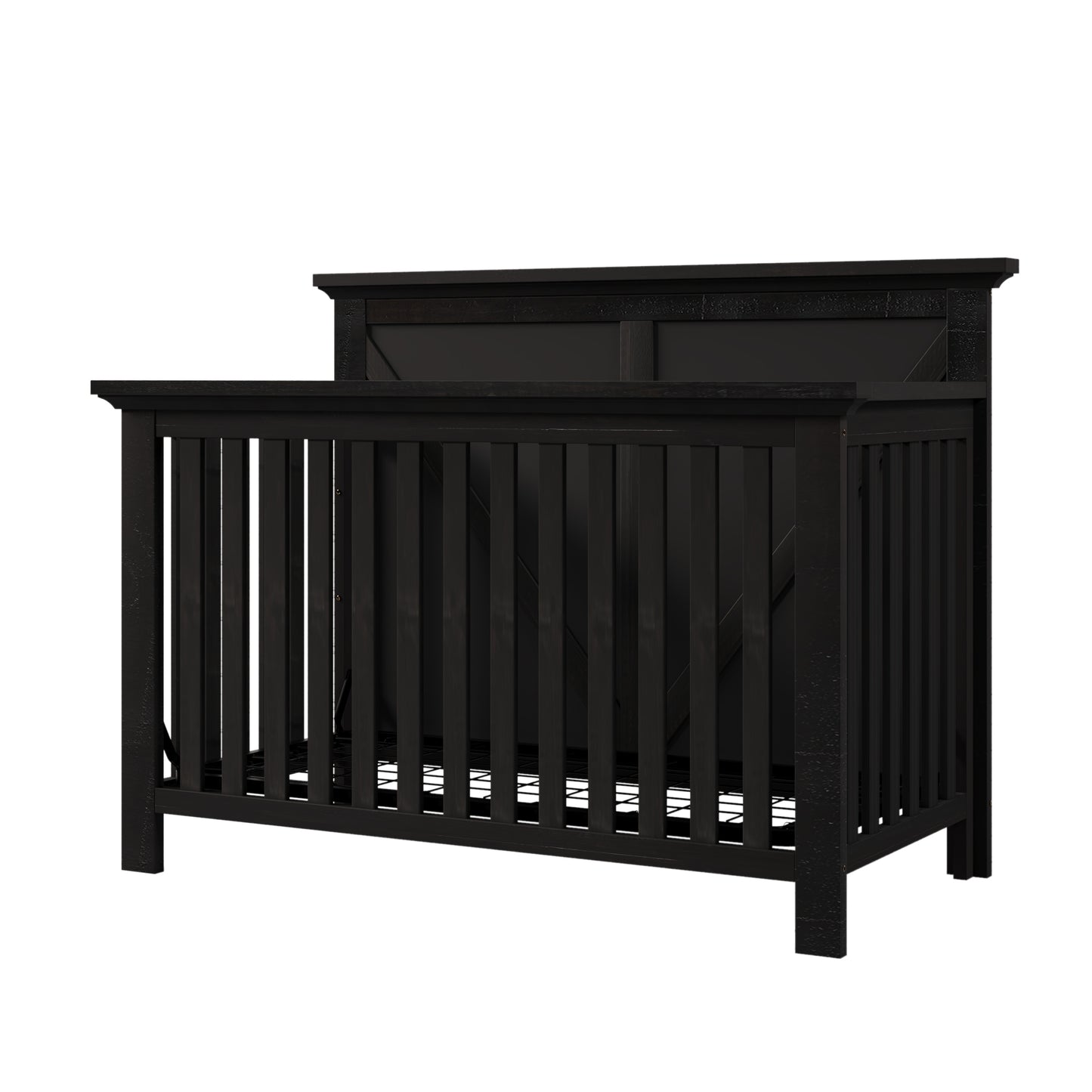 Rustic Farmhouse Style 3 Pieces Nursery Sets Blackwash Baby Crib and Changer Dreeser with Removable Changing Tray Bedroom Sets, Coffee