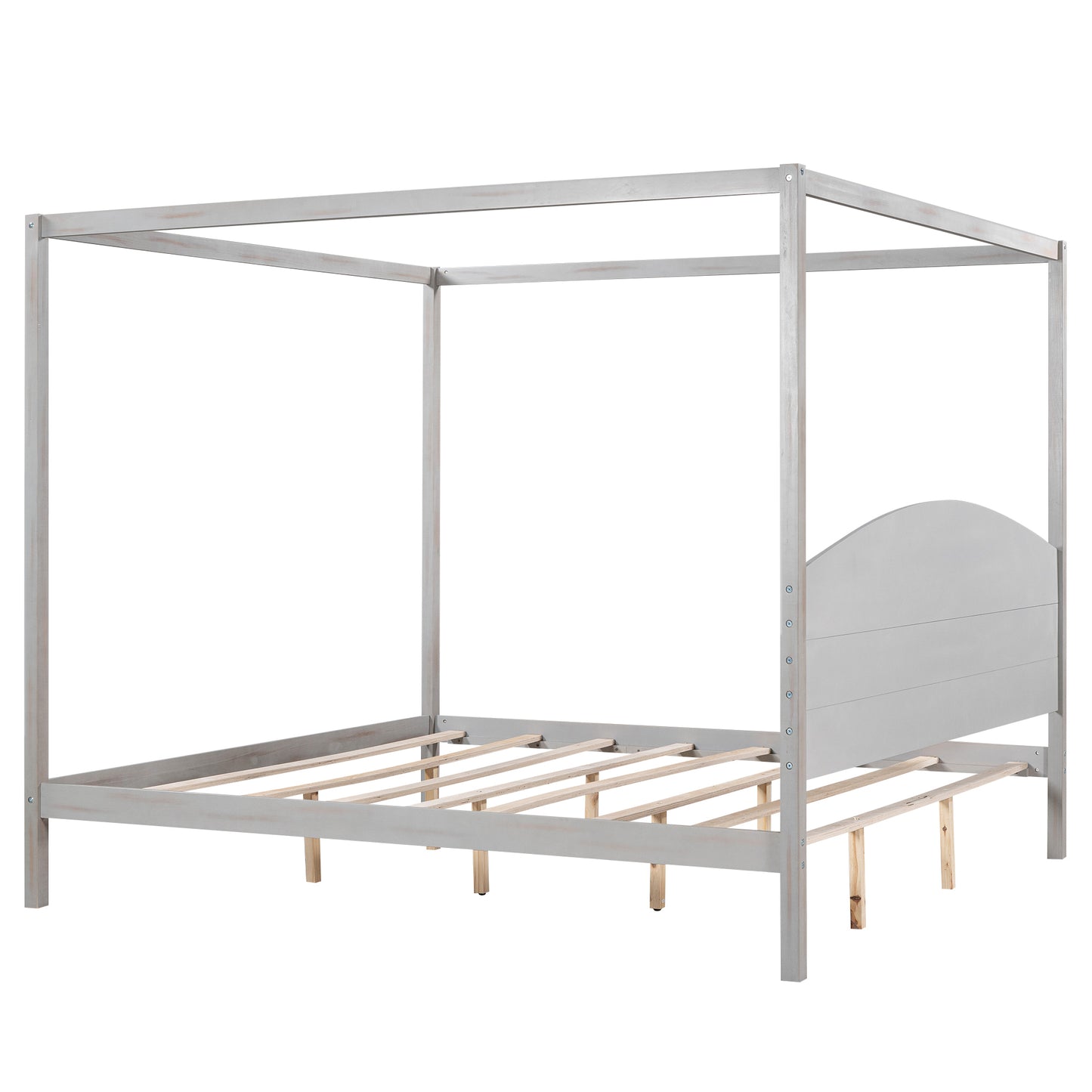 King Size Canopy Platform Bed with Headboard and Support Legs, Grey Wash