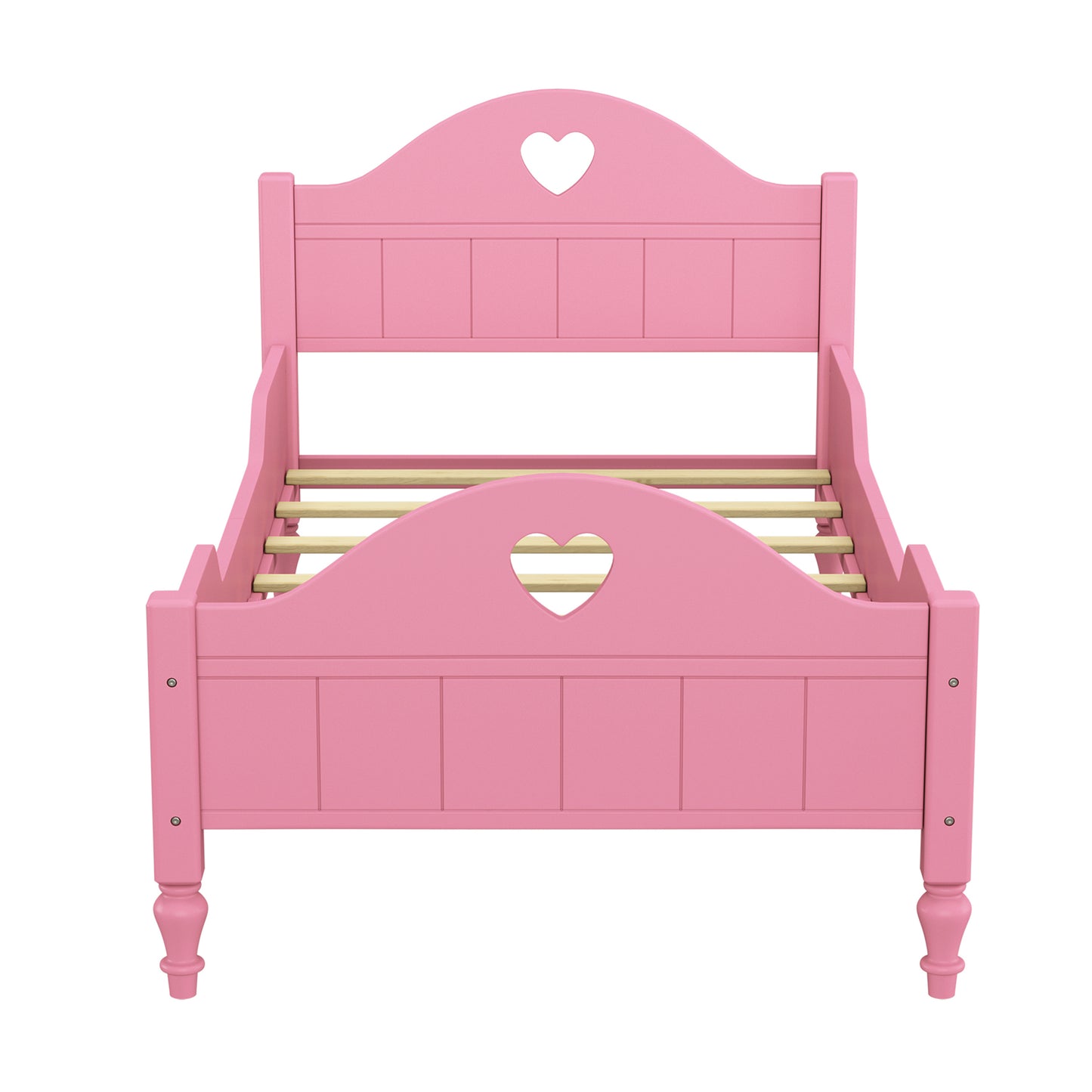 Macaron Twin Size Toddler Bed with Side Safety Rails and Headboard and Footboard,Light Pink