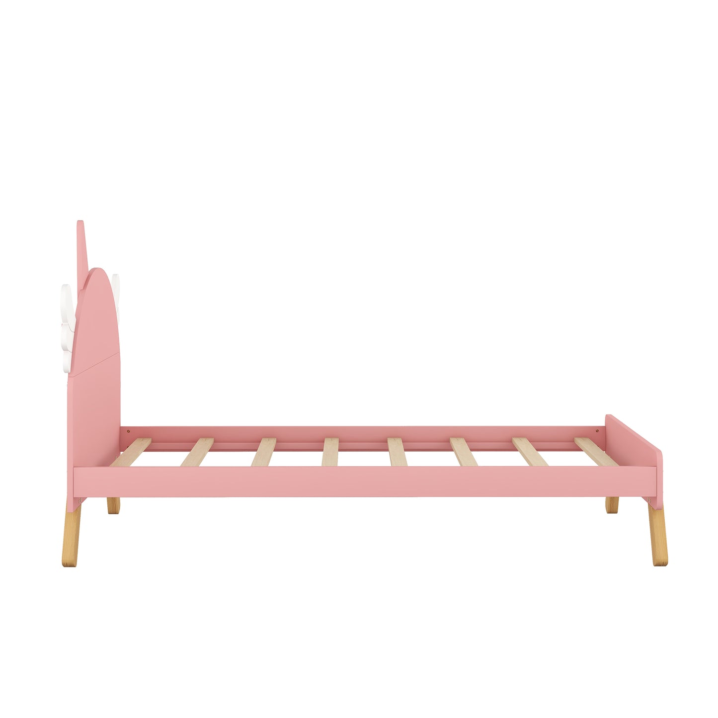 Wooden Cute Bed With Unicorn Shape Headboard,Twin Size Platform Bed,Pink