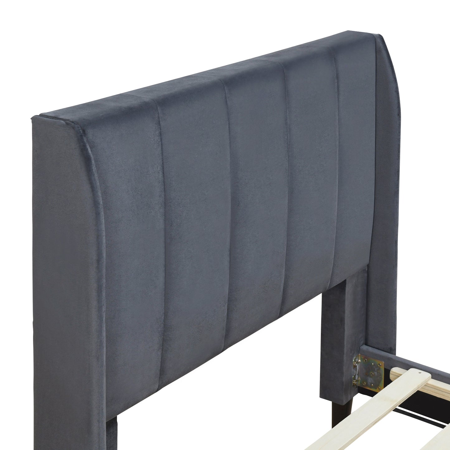 Twin Size Upholstered Platform Bed, Velvet, Gray