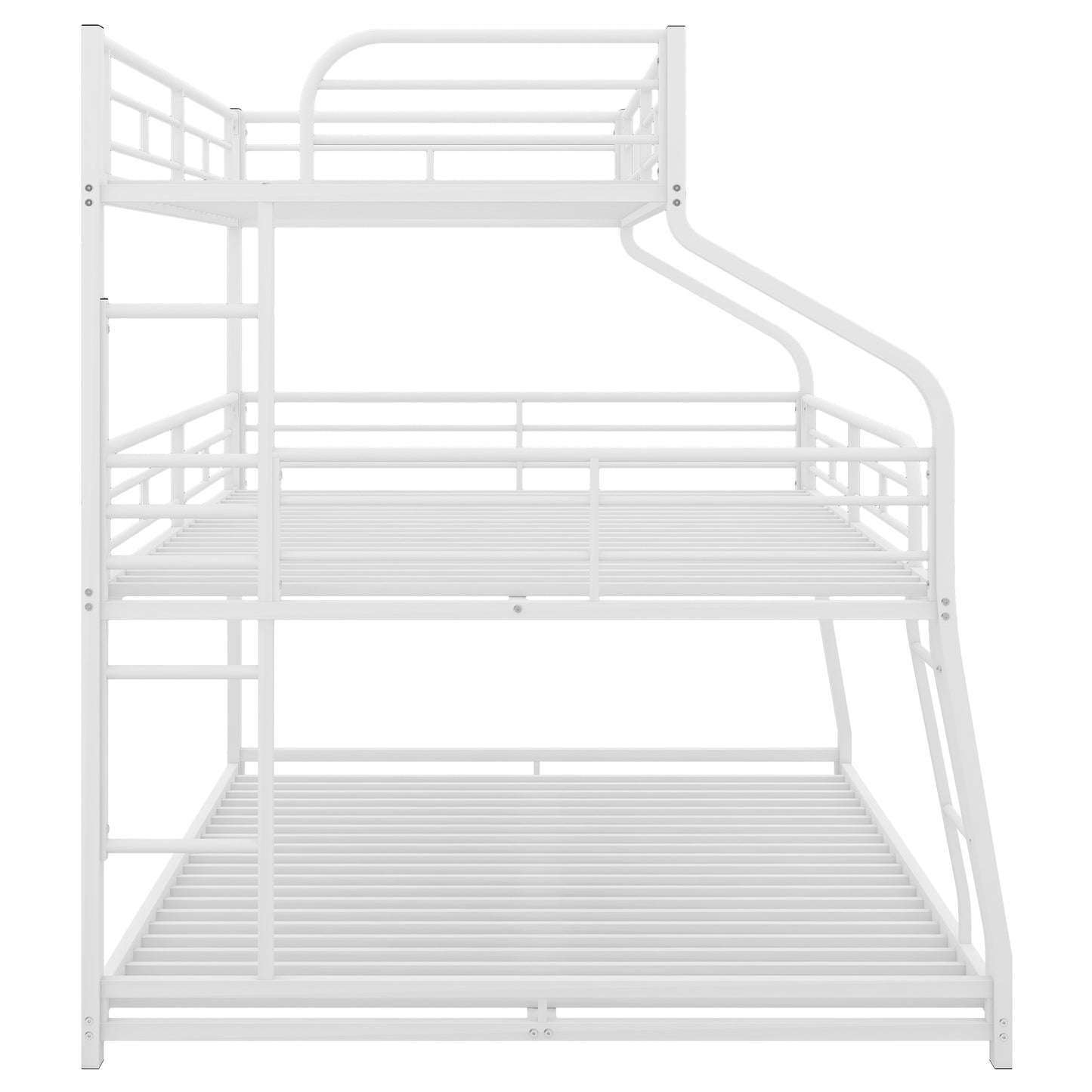 Twin XL/Full XL/Queen Triple Bunk Bed with Long and Short Ladder and Full-Length Guardrails,White