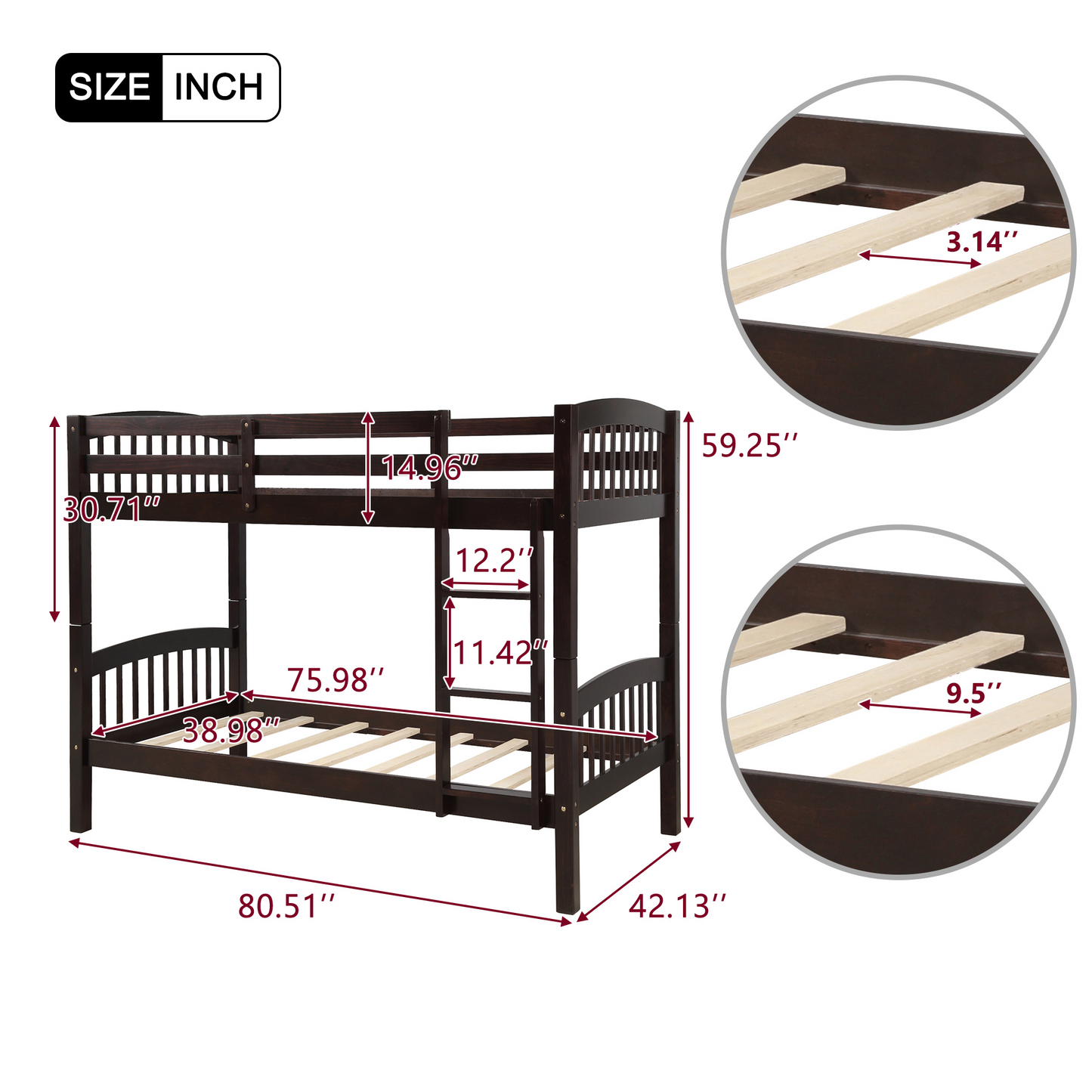 Twin Over Twin Bunk Bed with Ladder,Espresso