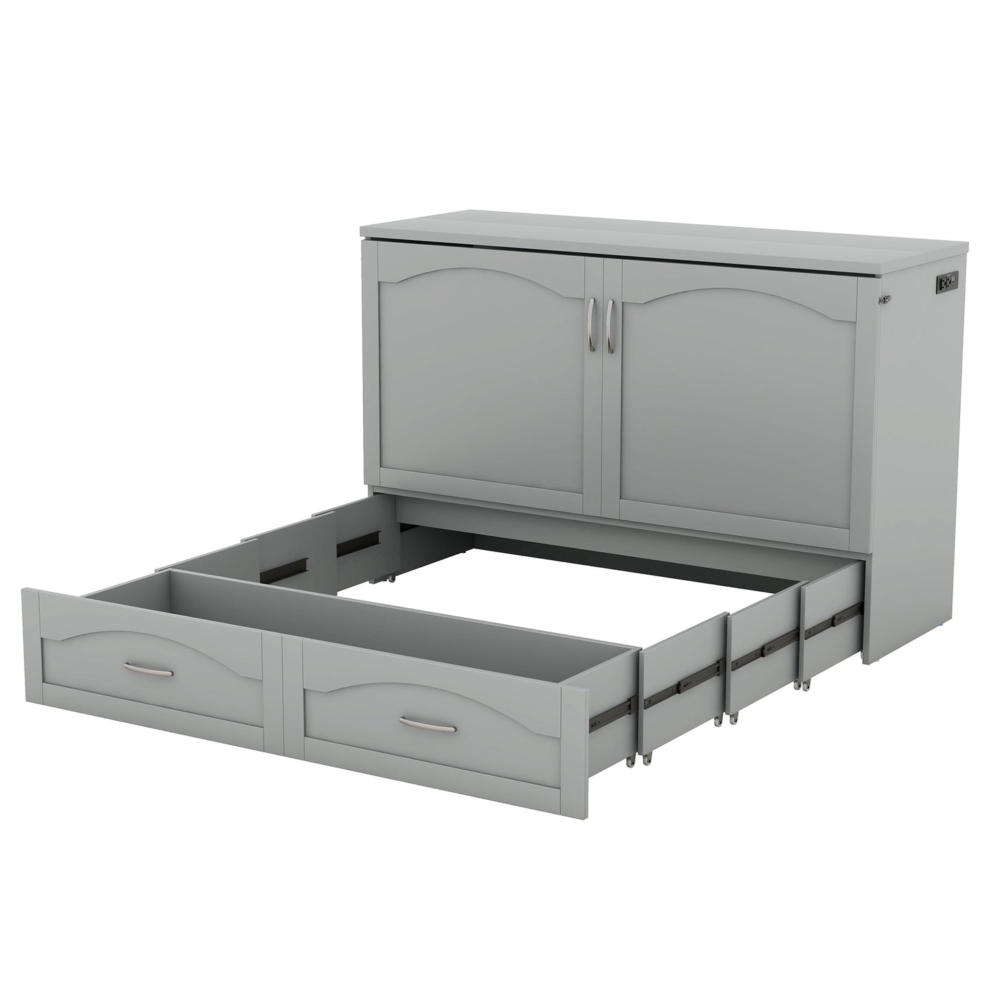 Queen Size Murphy Bed Wall Bed with drawer and a set of Sockets & USB Ports, Pulley Structure Design, Gray