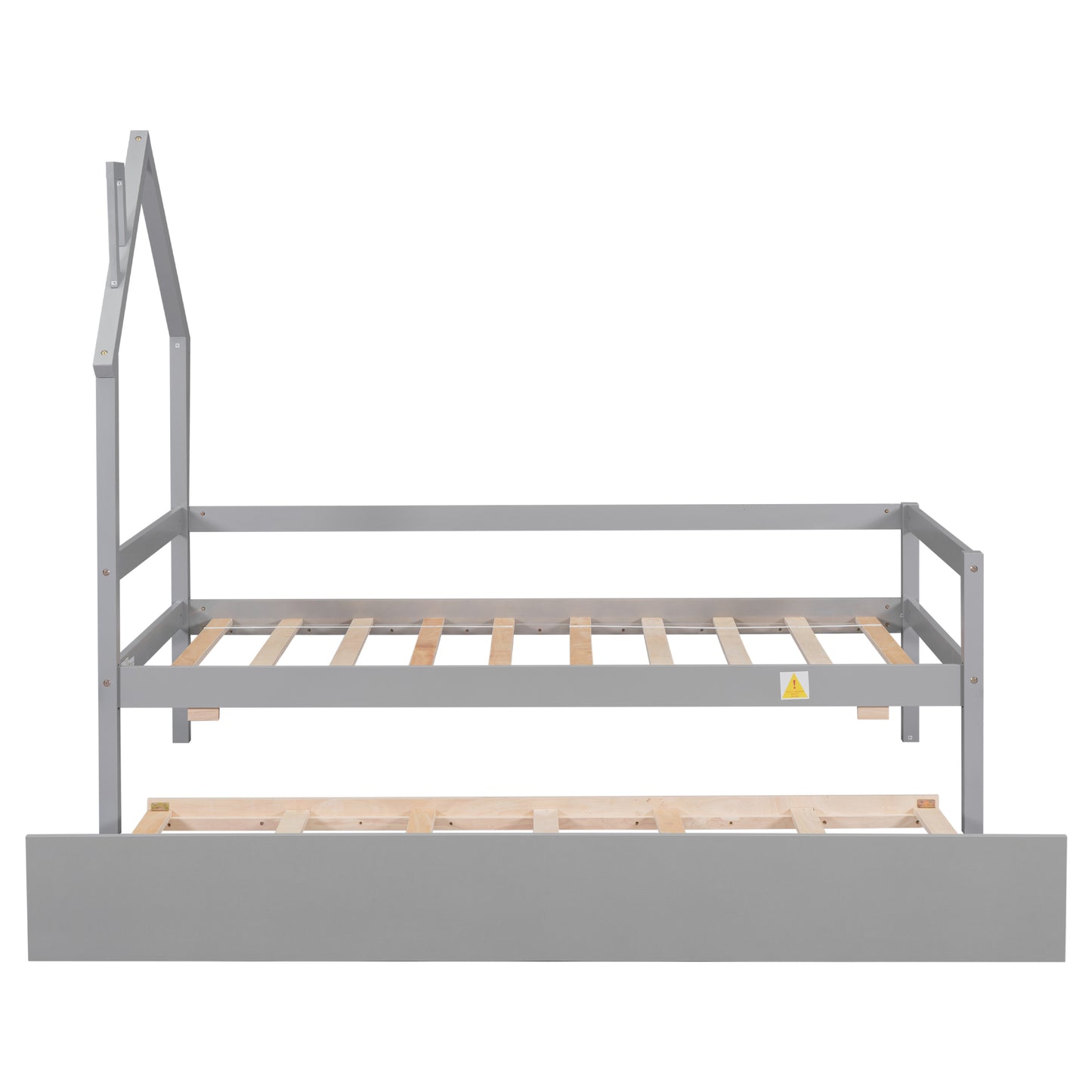 Twin Wooden Daybed with trundle, Twin House-Shaped Headboard  bed with Guardrails,Grey