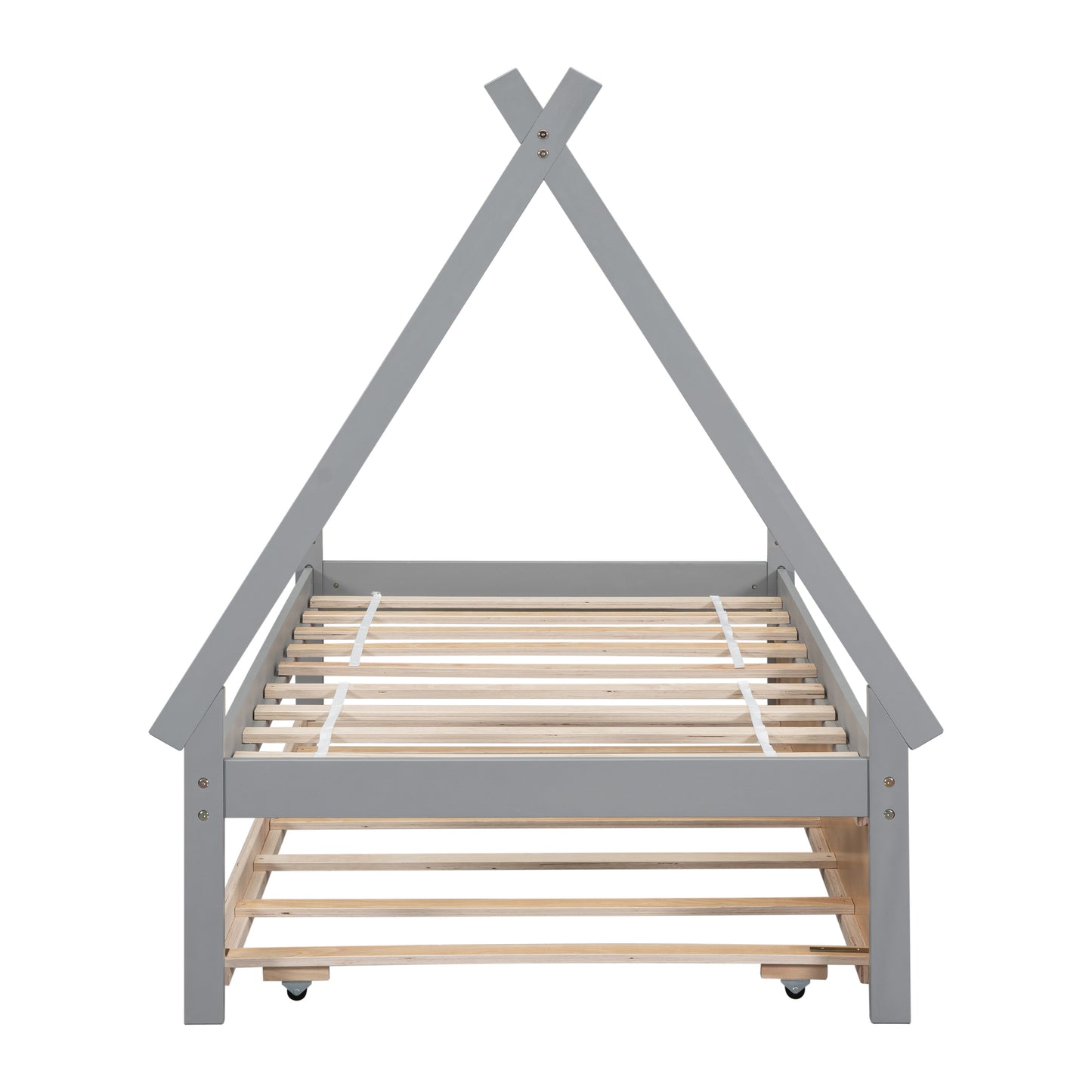 Twin size Tent Floor Platform Bed with Trundle, Teepee Bed, Grey