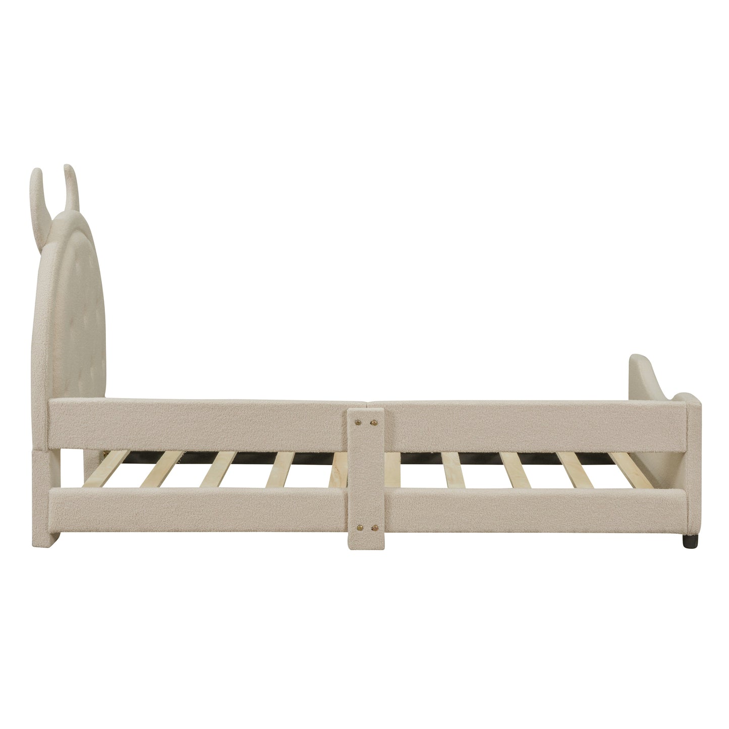 Teddy Fleece Twin Size Upholstered Daybed with OX Horn Shaped Headboard, Beige