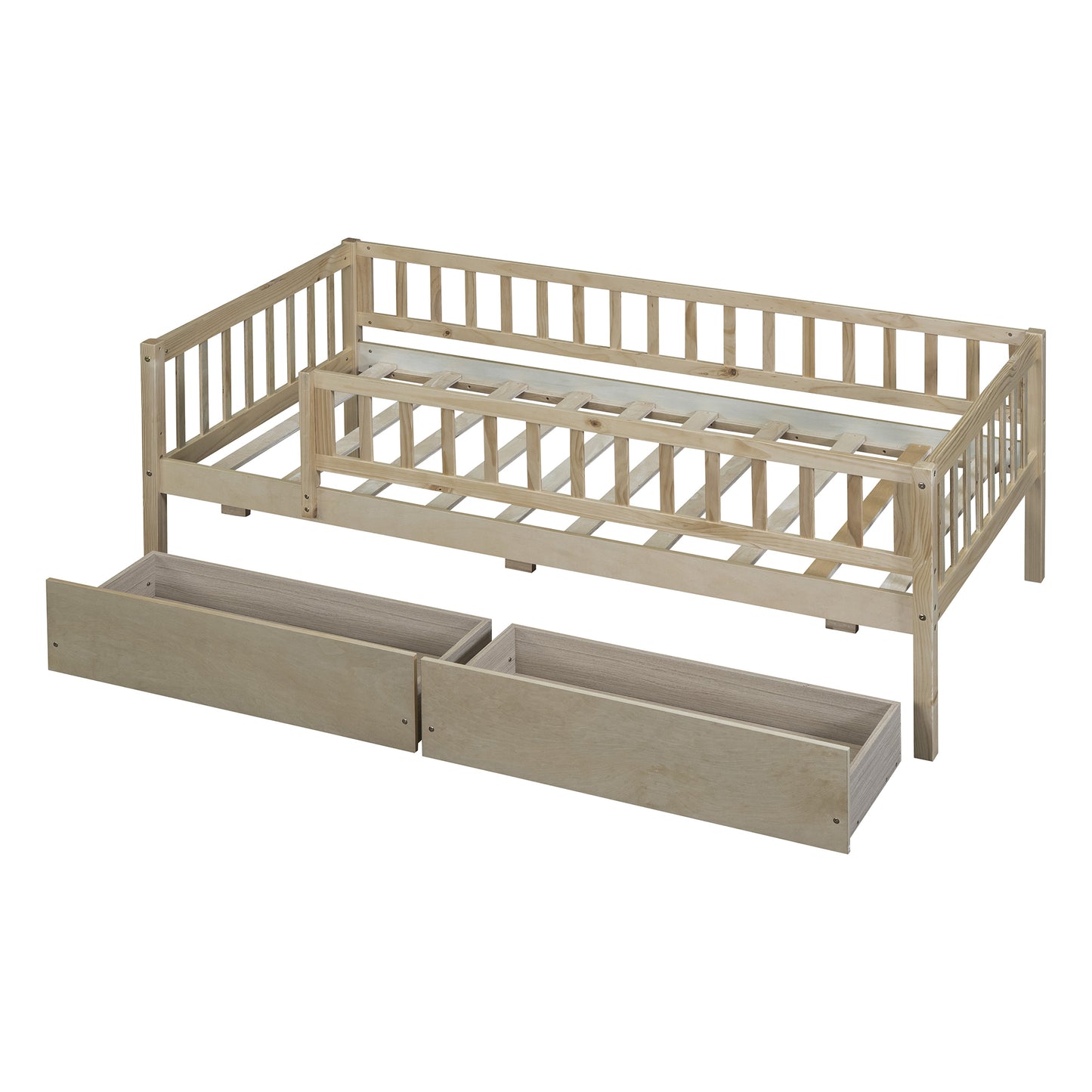 Twin Size Daybed Wood Bed with Two Drawers, Natural