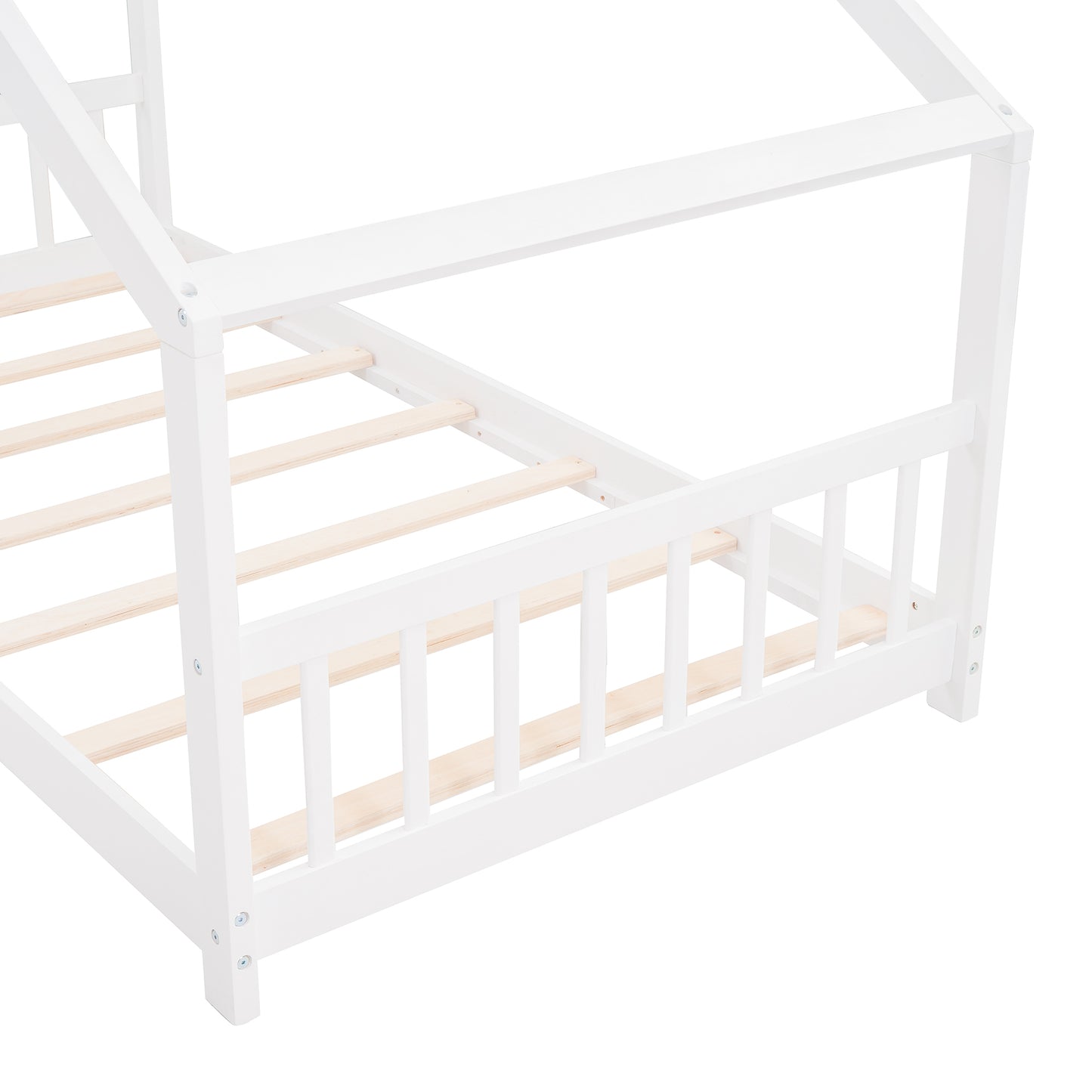 Twin Size House Platform Bed Wood Bed, White