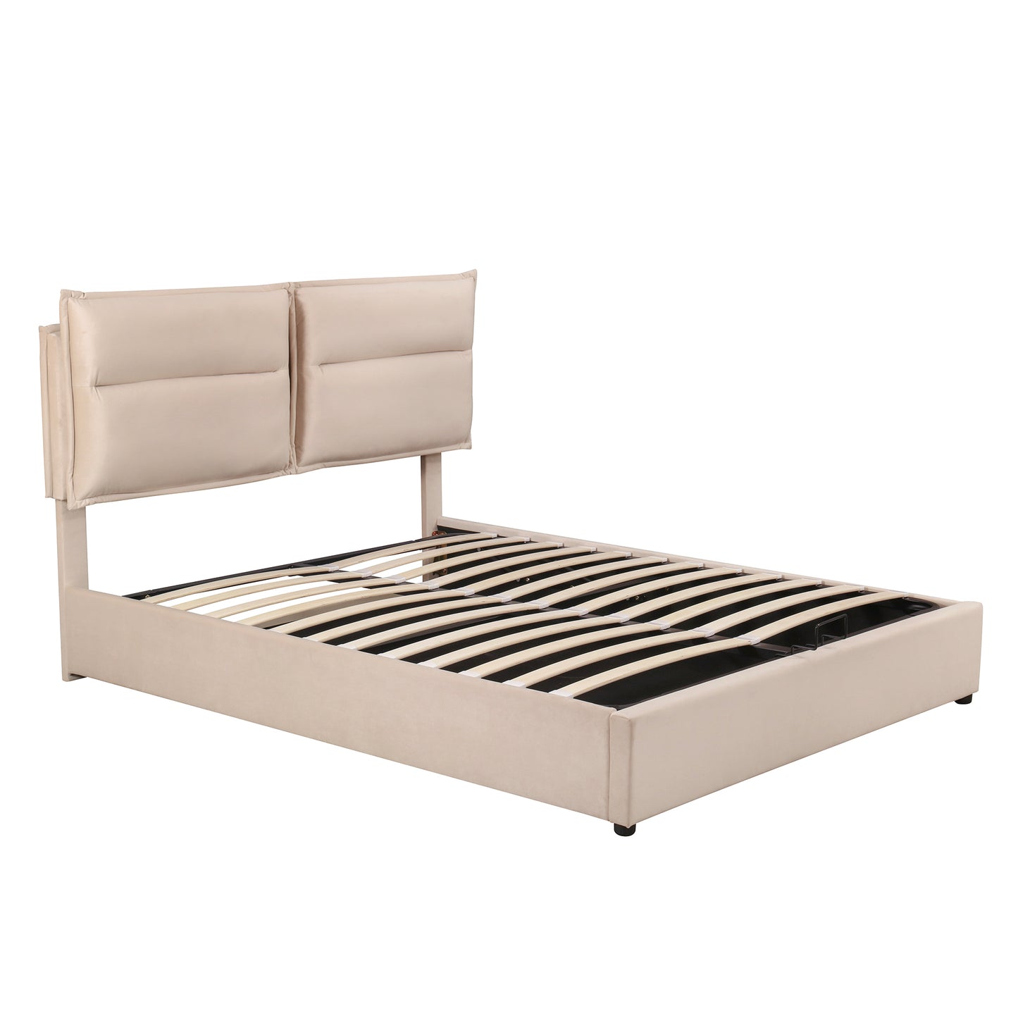 Upholstered Platform bed with a Hydraulic Storage System, Queen size, Beige