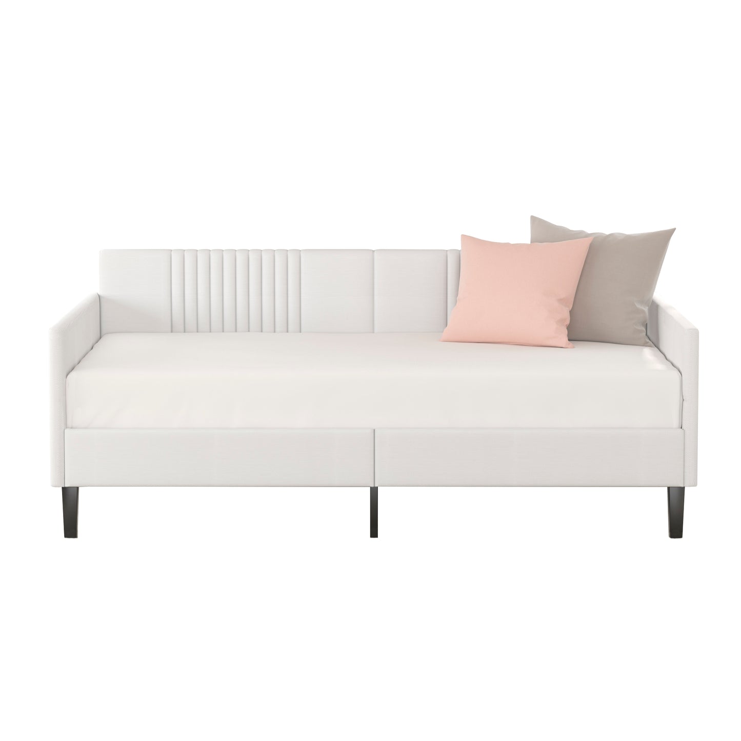 Nia Twin Size Off White Linen Upholstered Daybed, Modern-Contemporary Design, with Vertical tufting Backrest.