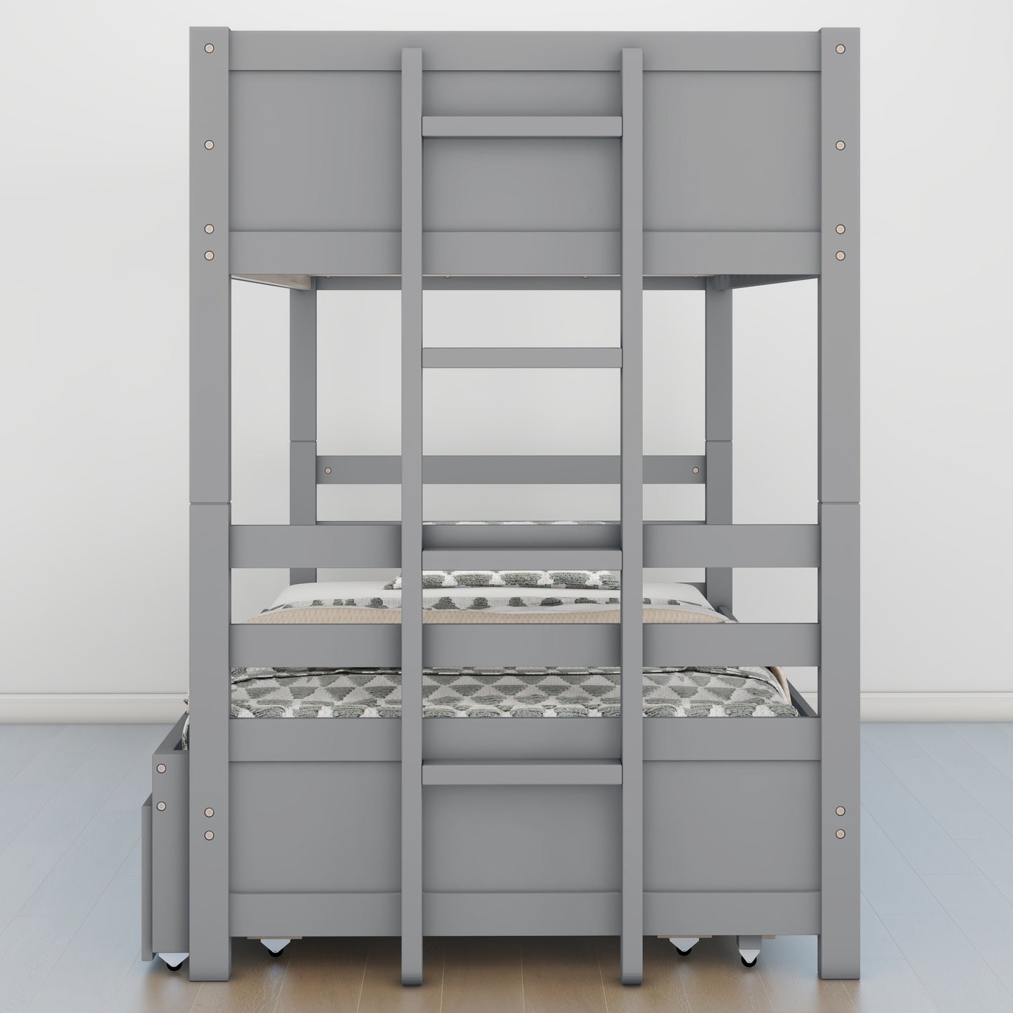 Twin over Pull-out Bunk Bed with Trundle, Gray