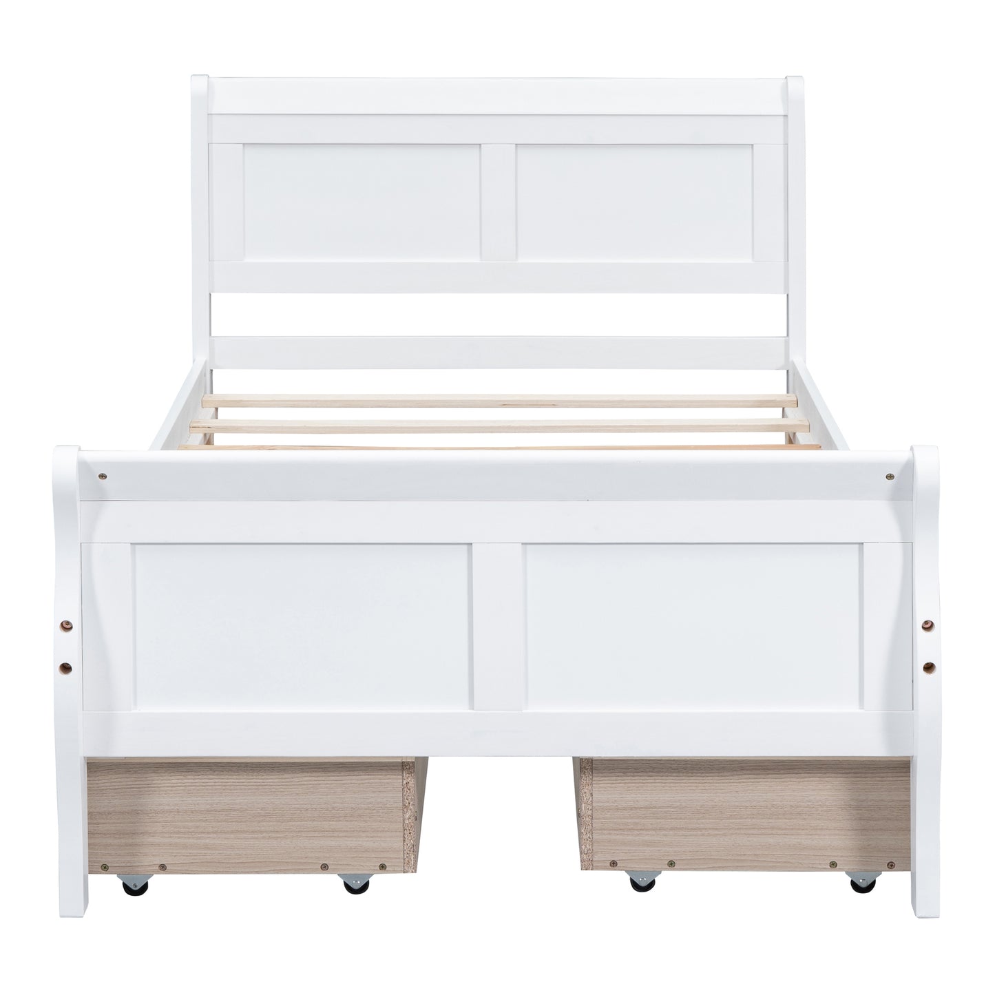 Twin Size Wood Platform Bed with 4 Drawers and Streamlined Headboard & Footboard, White