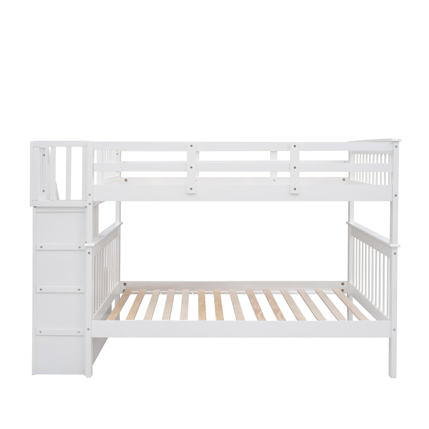 Stairway Full-Over-Full Bunk Bed with Storage and Guard Rail for Bedroom, Dorm, White color