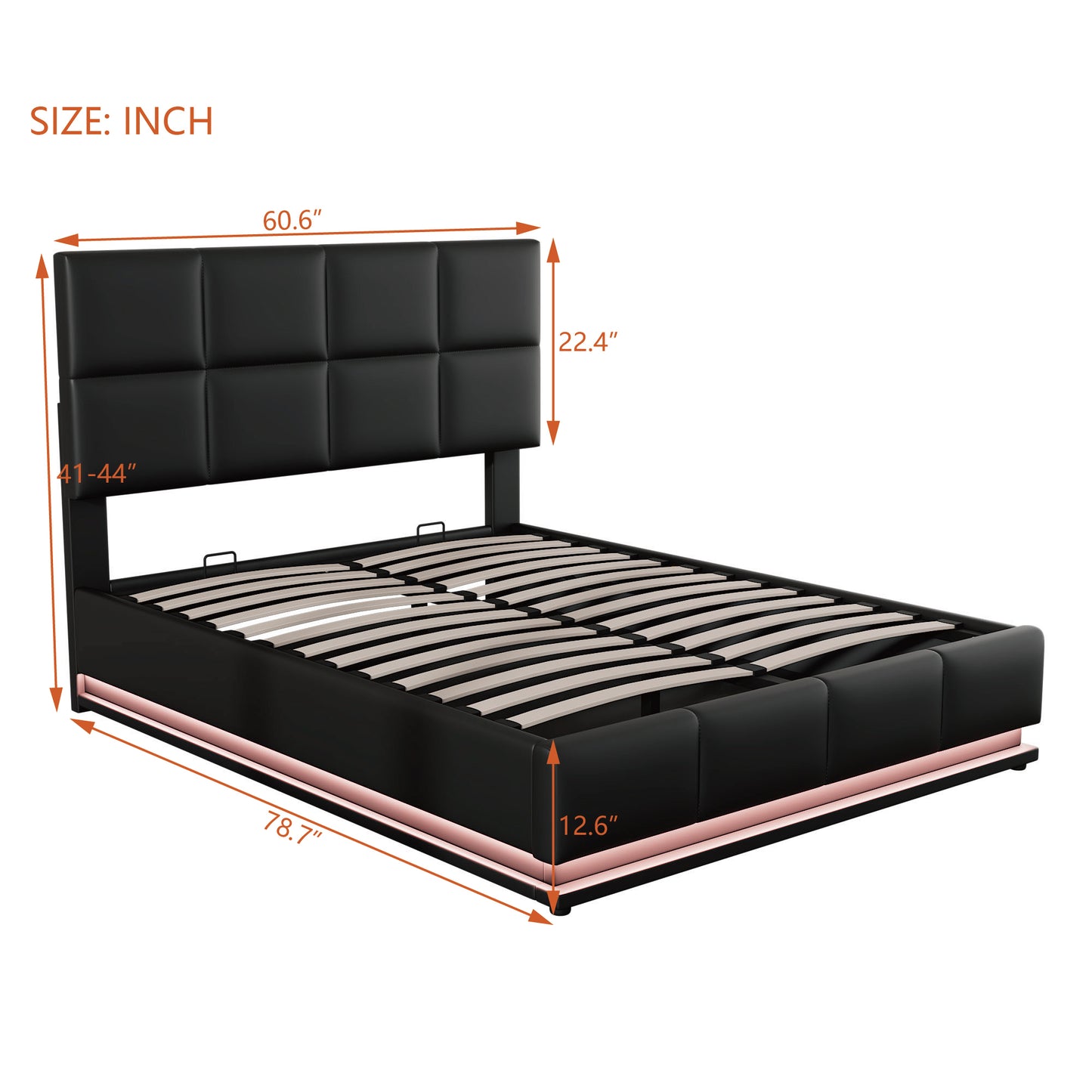 Full Size Tufted Upholstered Platform Bed with Hydraulic Storage System,PU Storage Bed with LED Lights and USB charger, Black