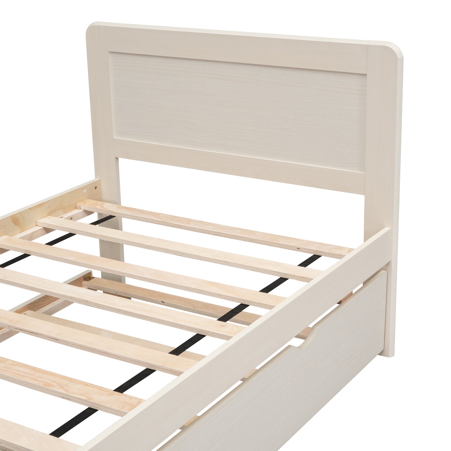 Modern Design Twin Size Platform Bed Frame with Trundle for White Washed Color
