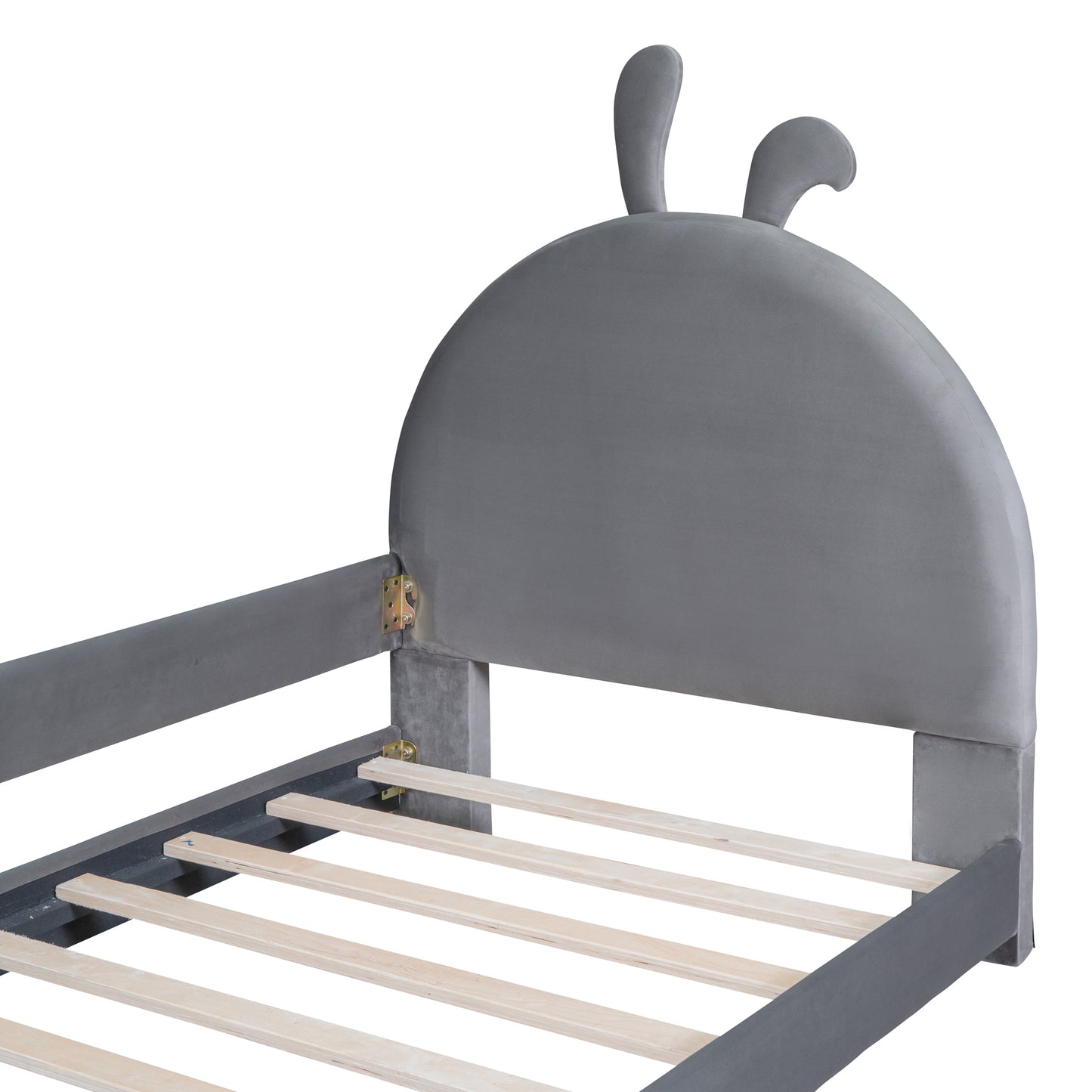 Twin Size Upholstered Daybed with Rabbit Ear Shaped Headboard, Gray