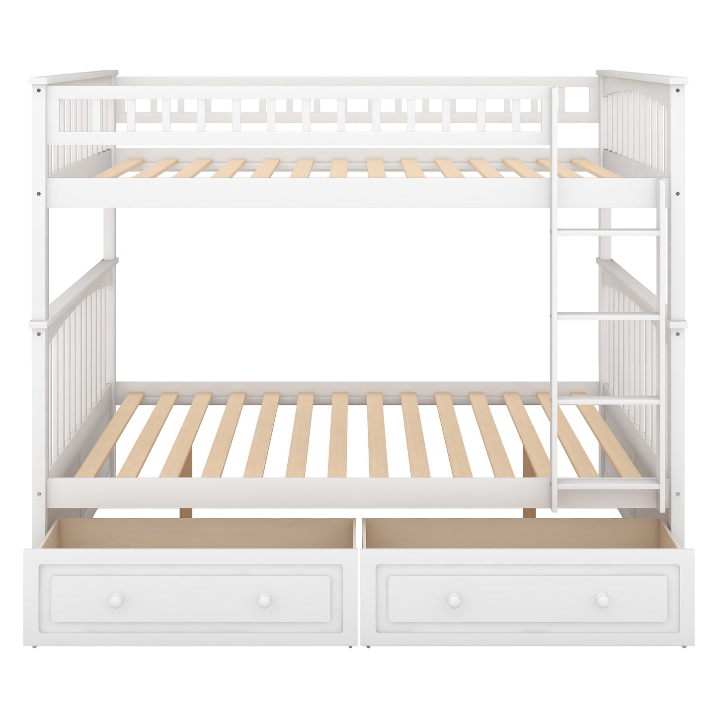 Full over Full Bunk Bed with Drawers, Convertible Beds, White