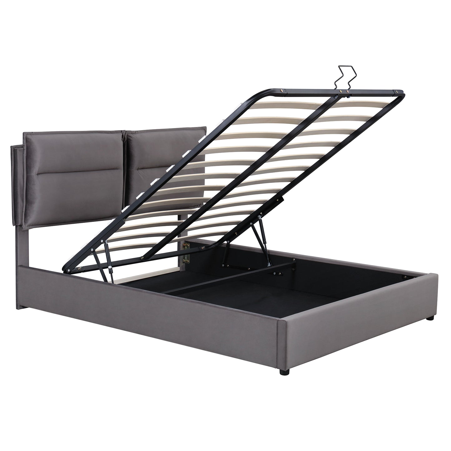 Upholstered Platform bed with a Hydraulic Storage System, Full size, Gray