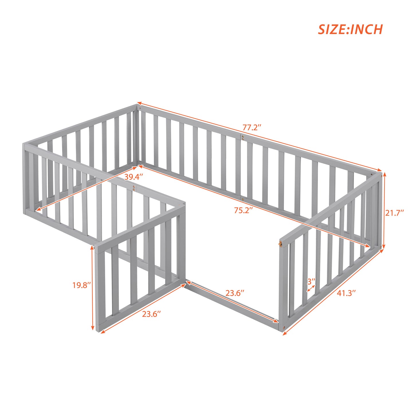 Twin Size Wood Daybed Frame with Fence, Gray