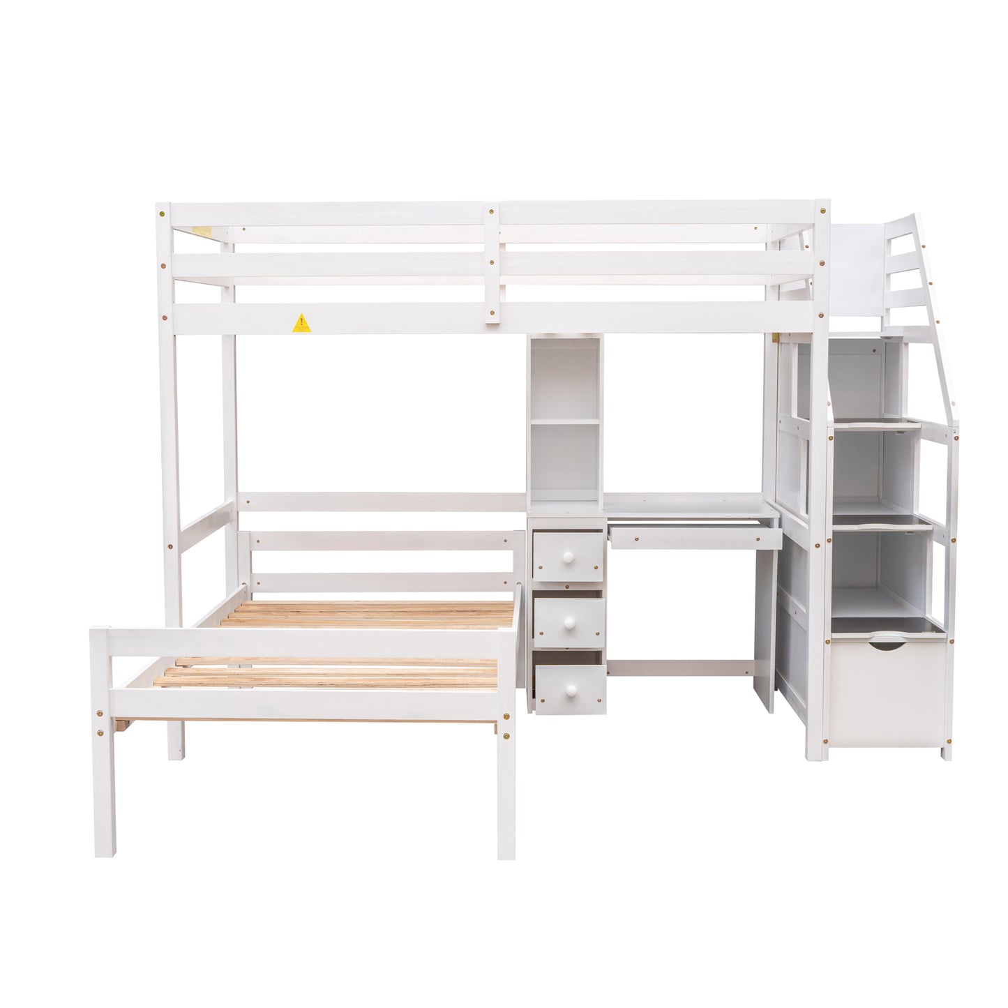 Twin Size Loft Bed with a Stand-alone Bed, Storage Staircase, Desk, Shelves and Drawers, White