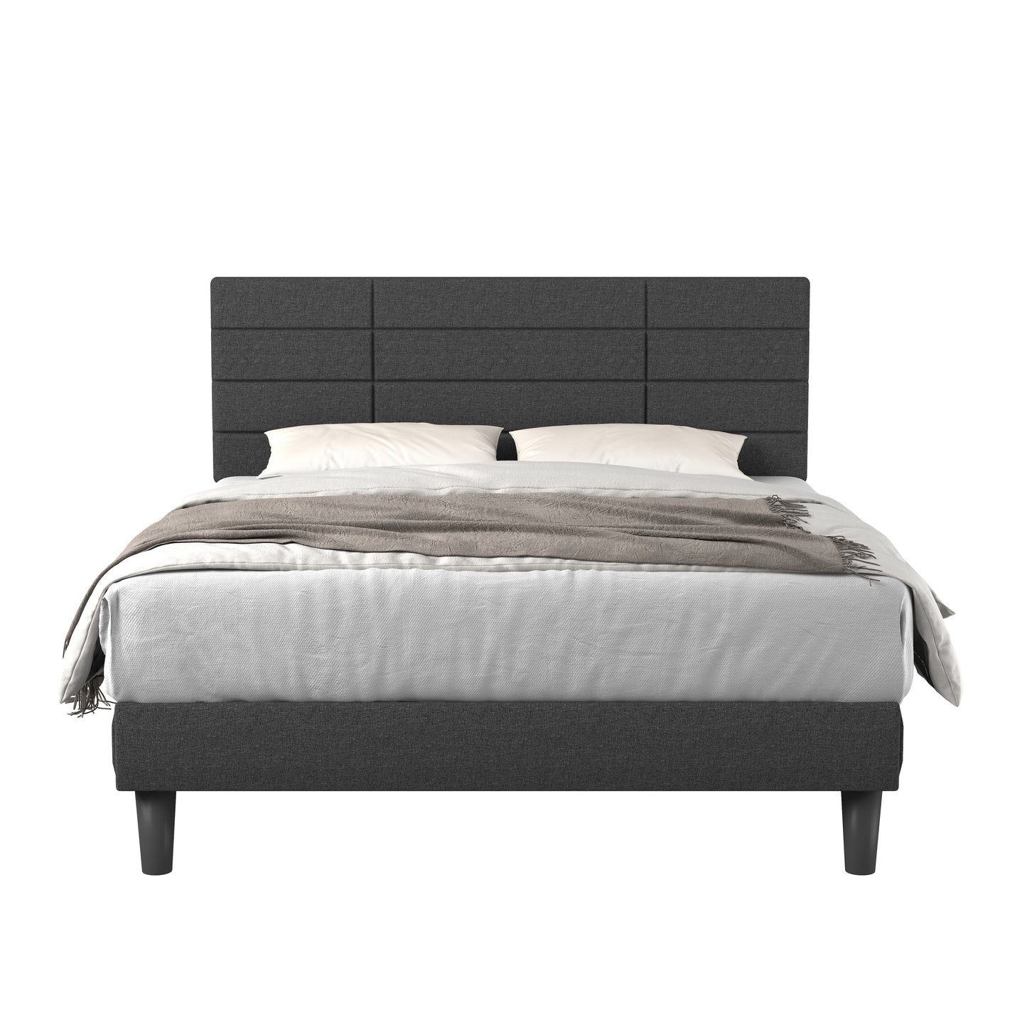 Molblly Queen Size Platform Bed Frame with Upholstered Headboard, Strong Frame, and Wooden Slats Support, Non-Slip and Noise-Free, No Box Spring Needed, Easy Assembly, Dark Grey