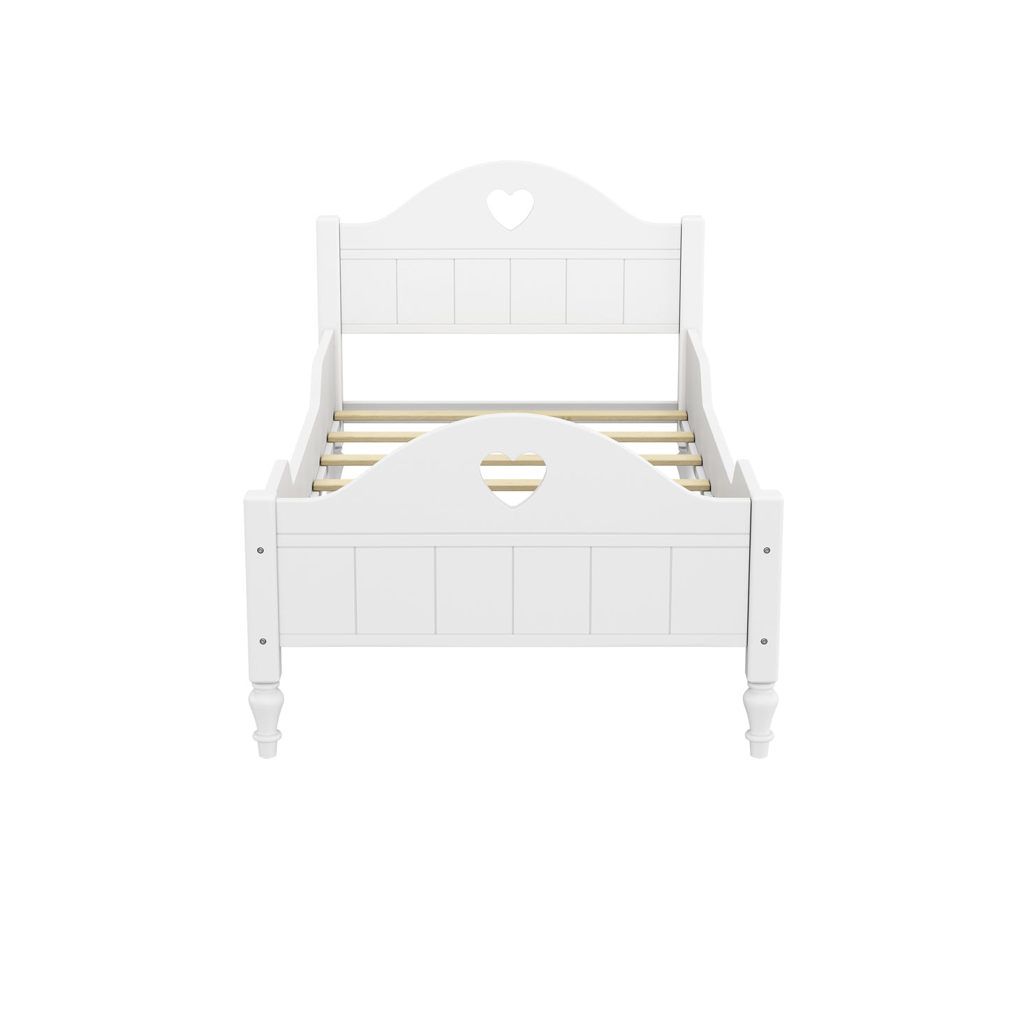 Macaron Twin Size Toddler Bed with Side Safety Rails and Headboard and Footboard,White
