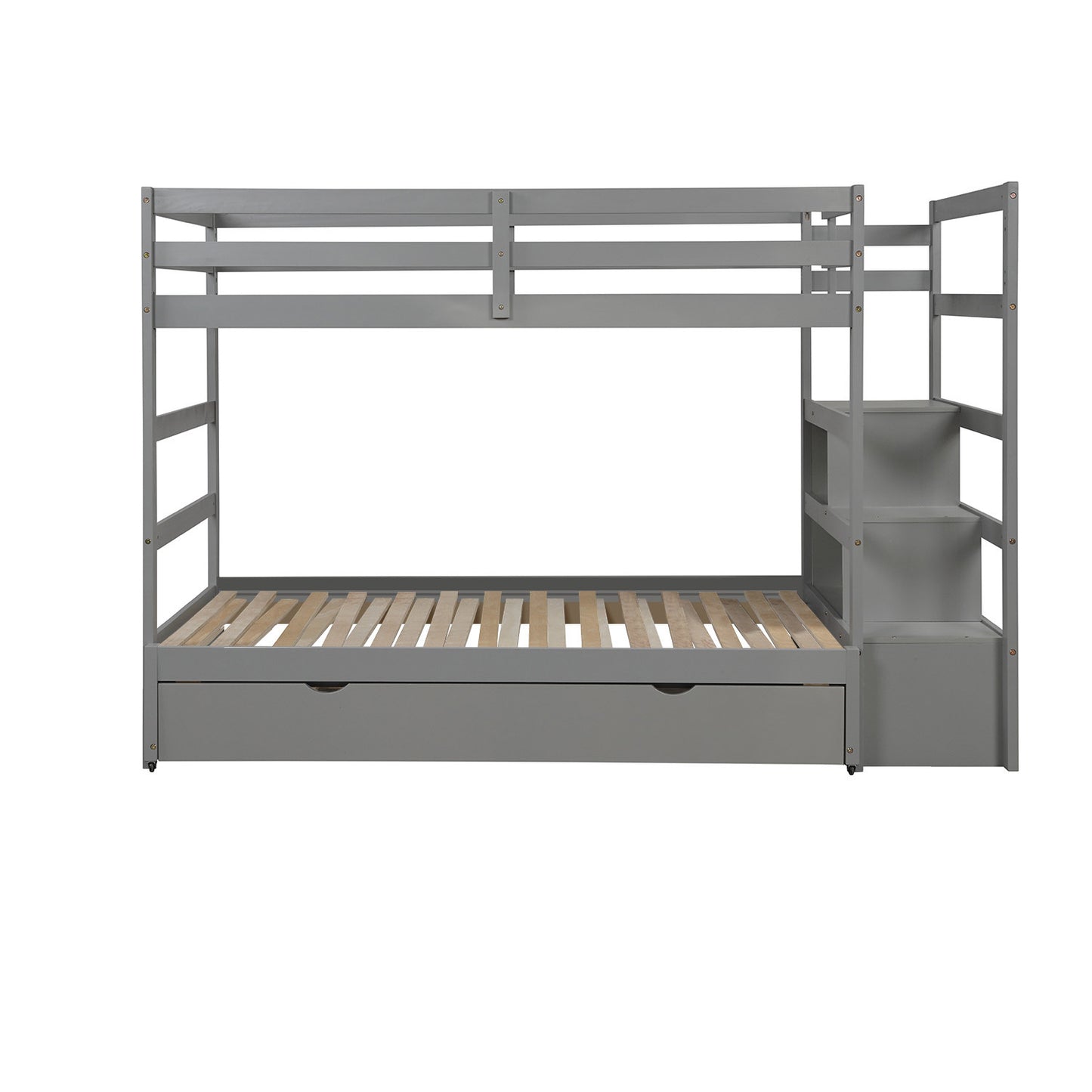 Twin over Twin/King (Irregular King Size) Bunk Bed with Twin Size Trundle, Extendable Bunk Bed   (Gray)