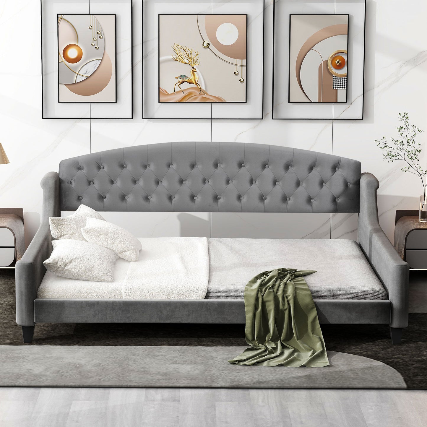 Modern Luxury Tufted Button Daybed, Full, Gray