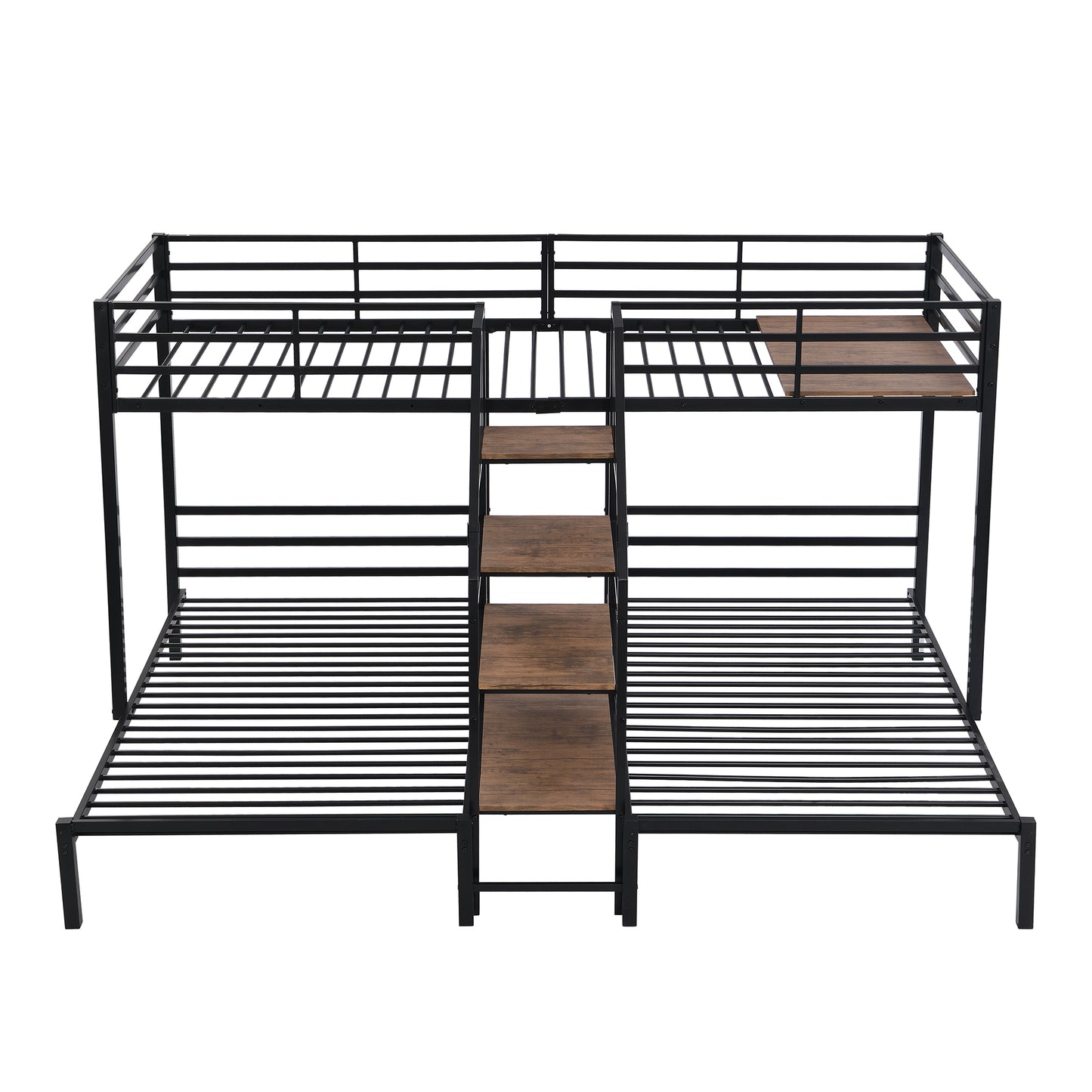 Metal Twin over Twin & Twin Bunk Bed, Triple Bunk Bed with Storage Shelves Staircase, Black
