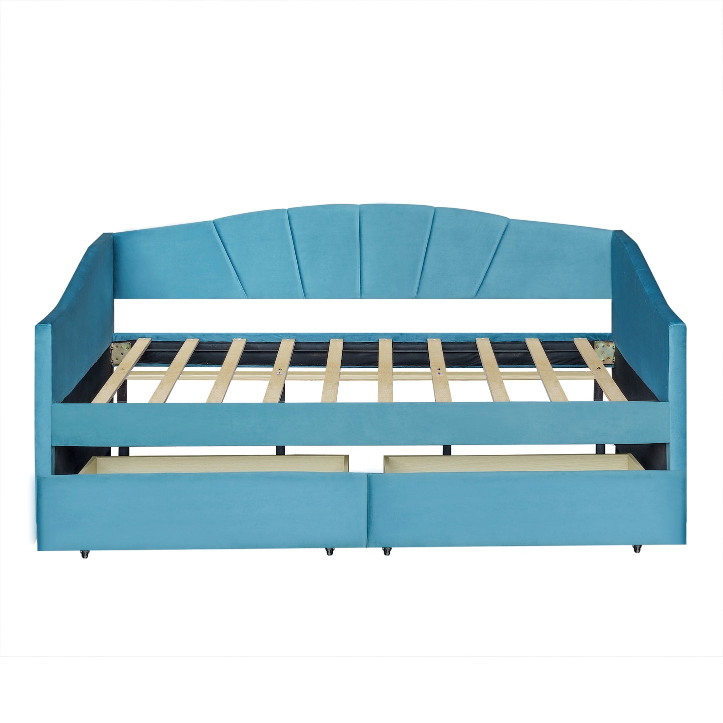 Upholstered daybed Twin Size with Two Drawers and Wood Slat  ,Blue