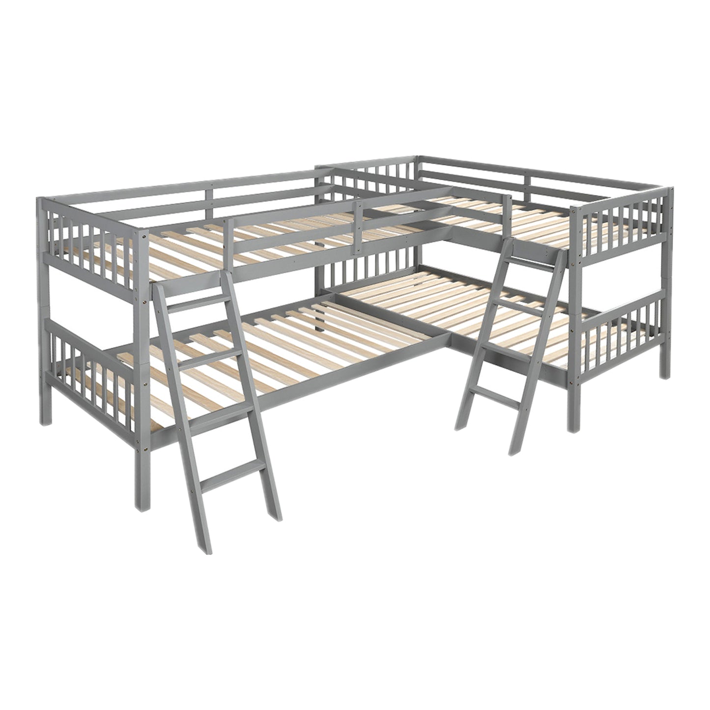 L-Shaped Bunk Bed with Ladder,Twin Size-Gray