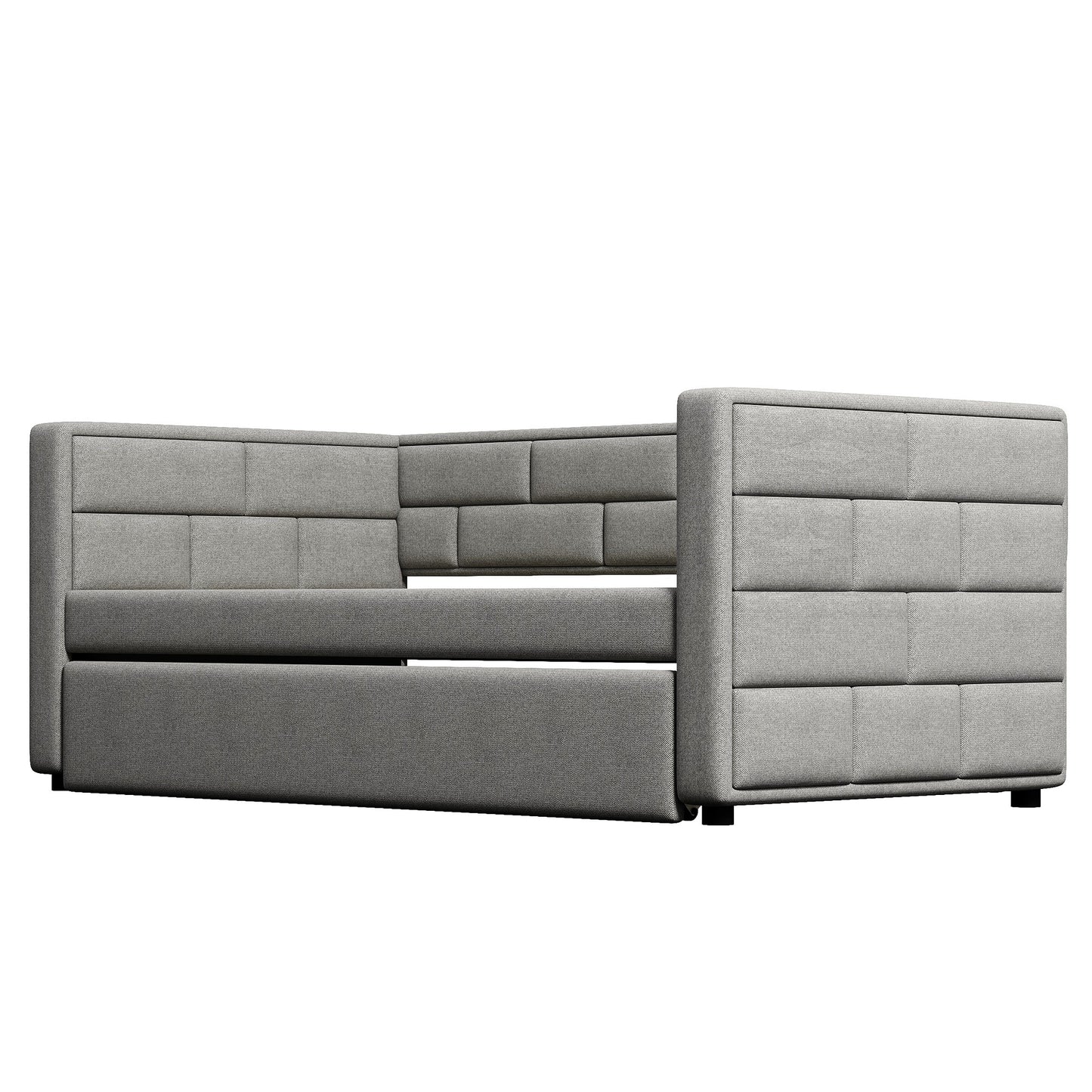 Twin Size Daybed with Trundle, Upholstered Daybed with Padded Back, Gray