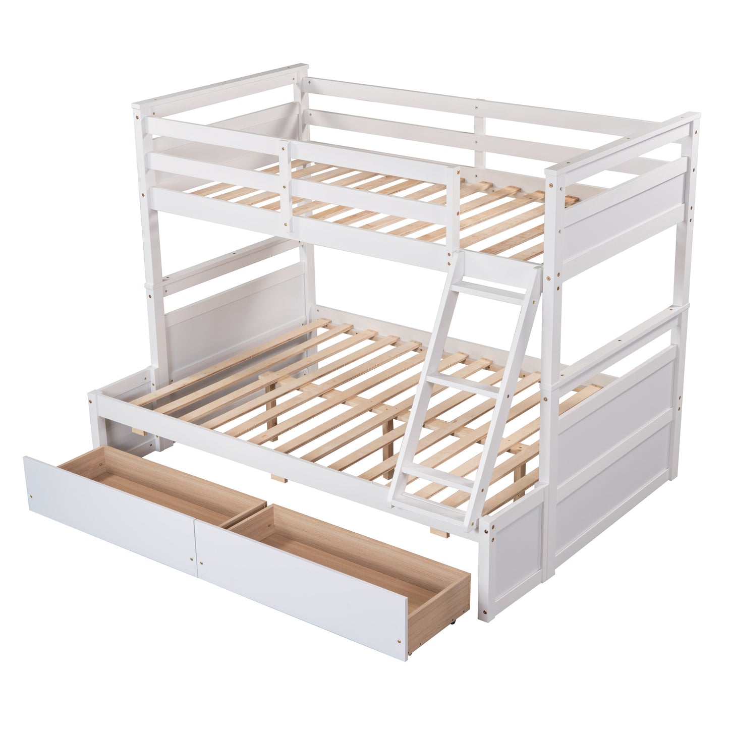Twin over Full Bunk Bed with Storage - White