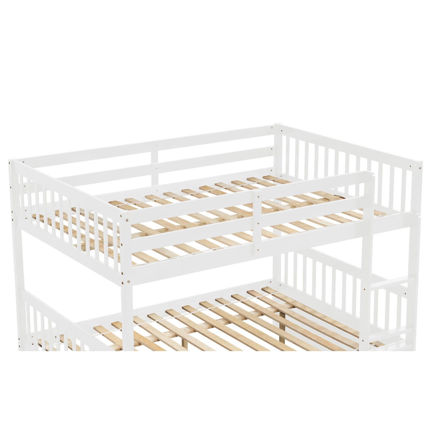 Full Over Full Bunk Bed with Trundle, Convertible to 2 Full Size Platform Bed, Full Size Bunk Bed with Ladder and Safety Rails for Kids, Teens, Adults,White