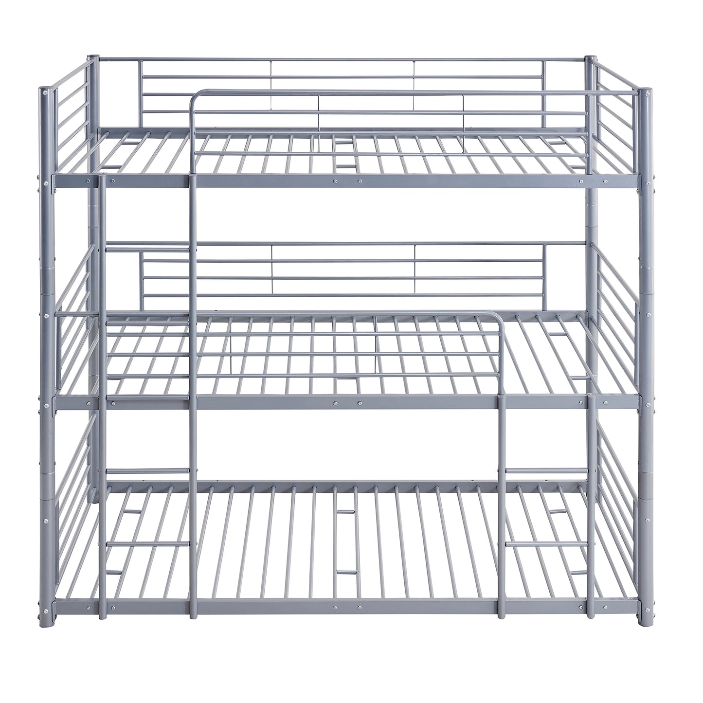 Twin-Twin-Twin Triple Bunk Bed with Built-in Ladder, Divided into Three Separate Beds, Gray