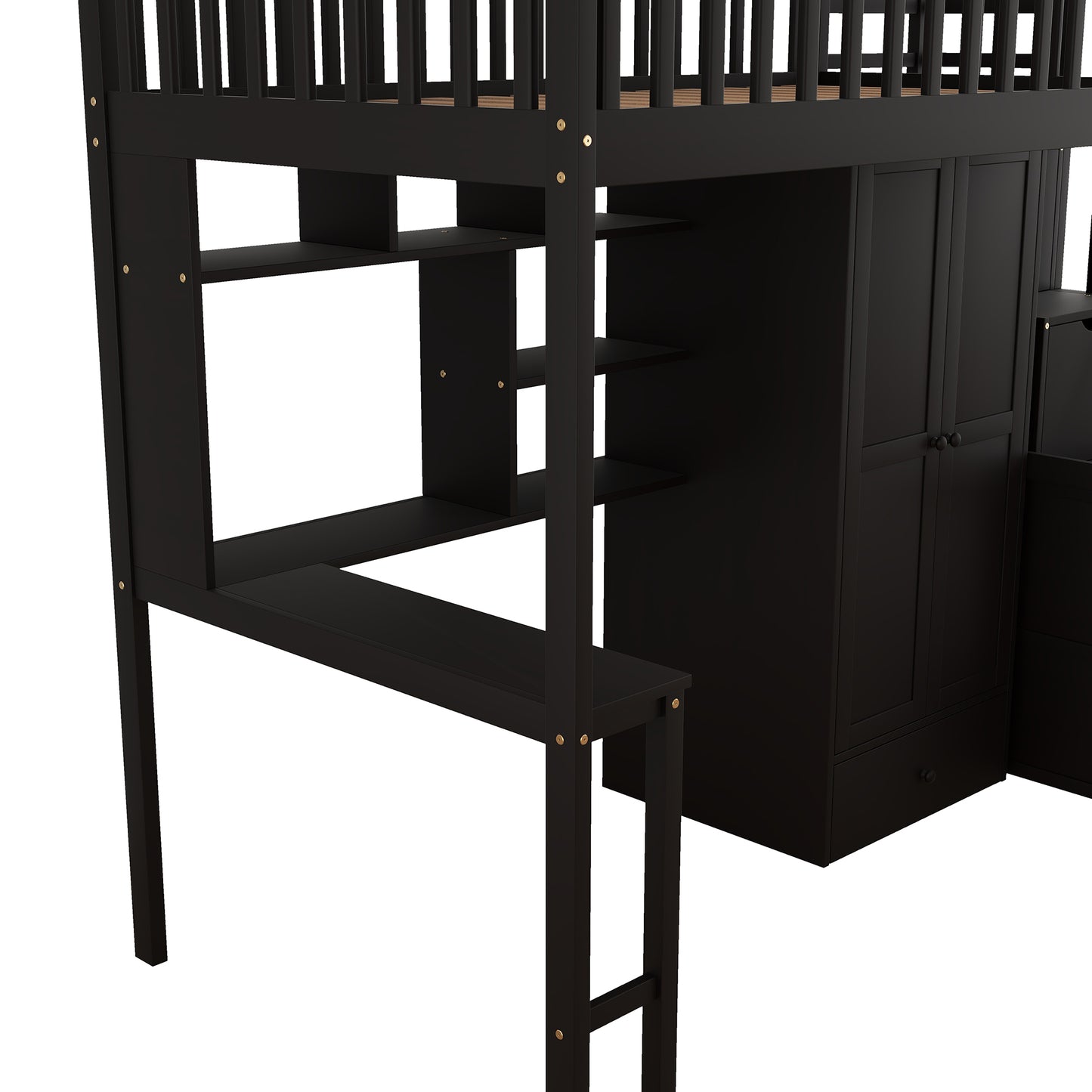 Twin size Loft Bed with Bookshelf,Drawers,Desk,and Wardrobe-Espresso