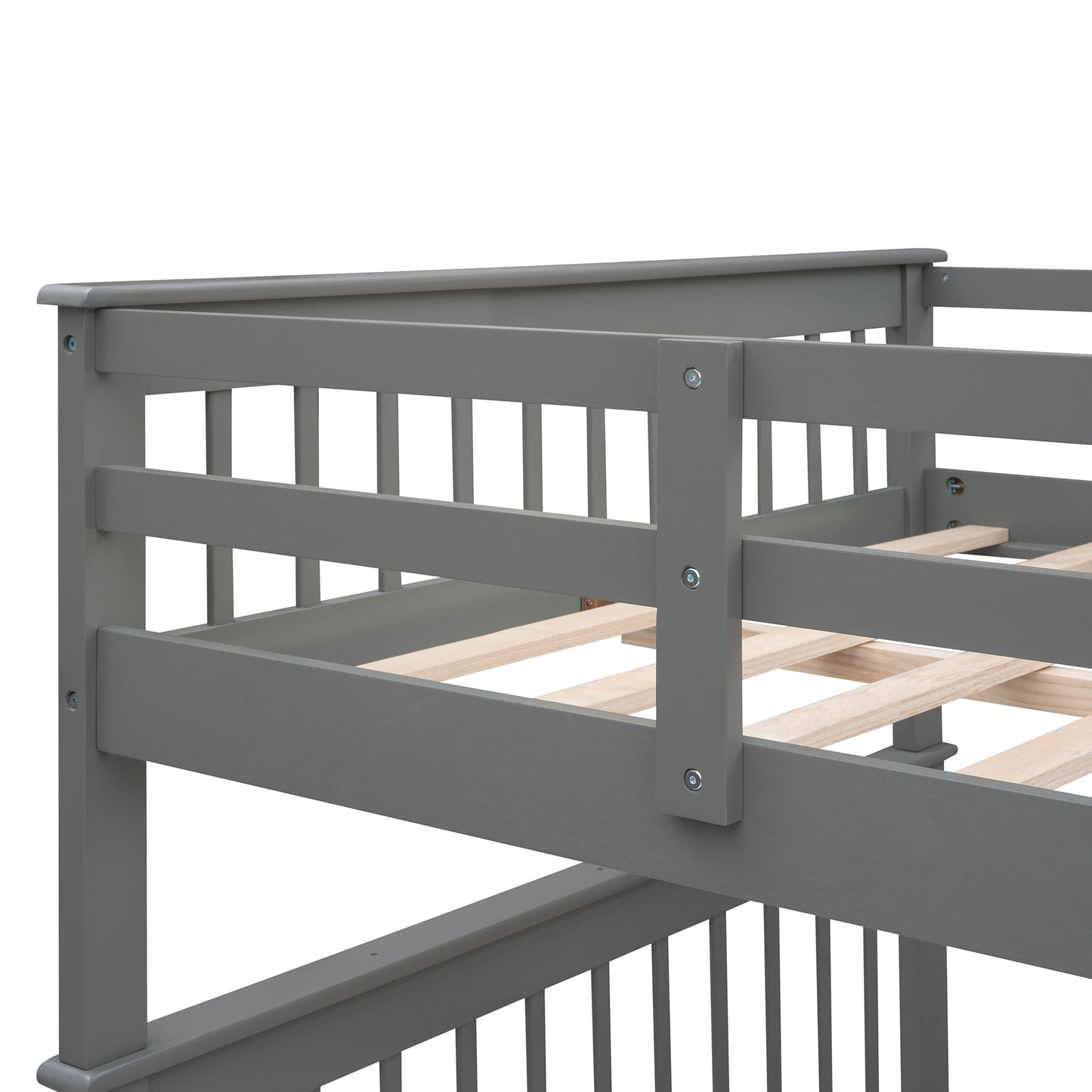 Stairway Full-Over-Full Bunk Bed with Storage and Guard Rail for Bedroom, Dorm, Gray