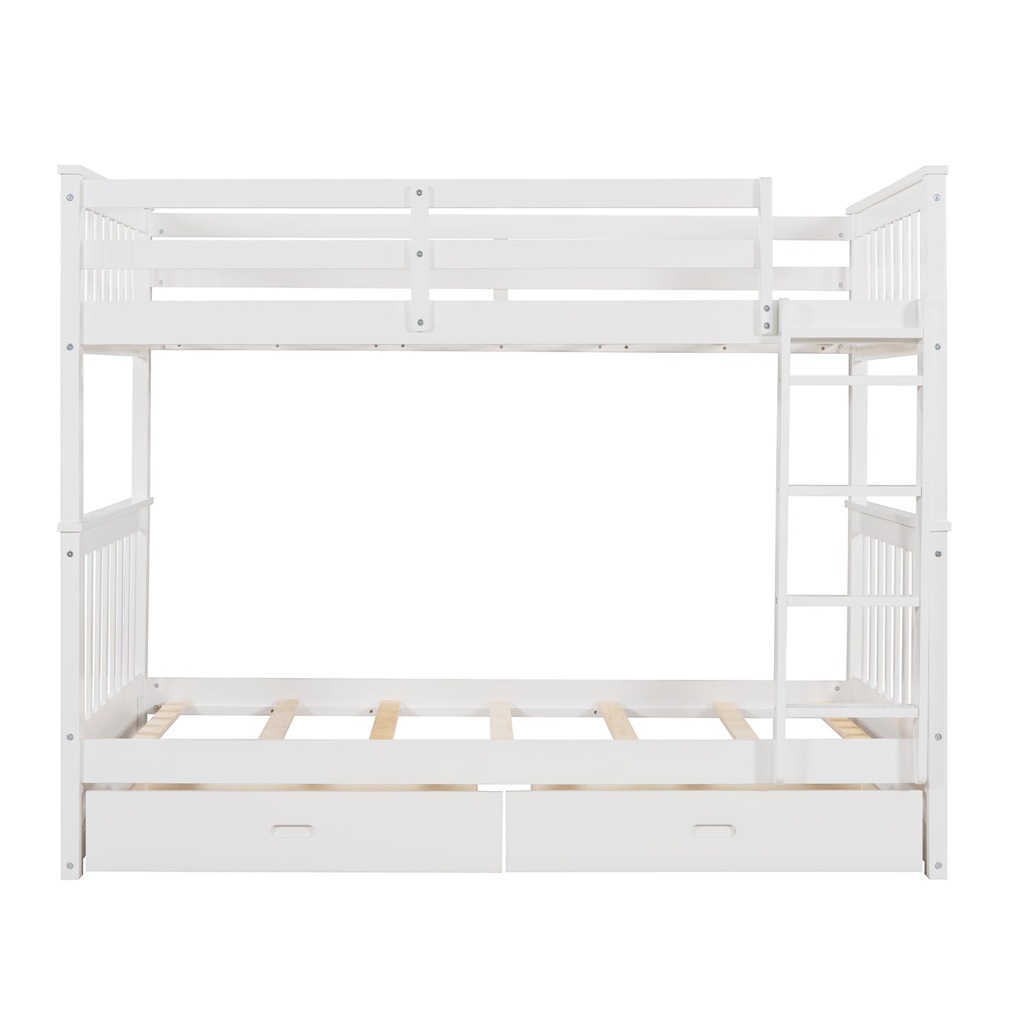 Twin-Over-Twin Bunk Bed with Ladders and Two Storage Drawers (White)