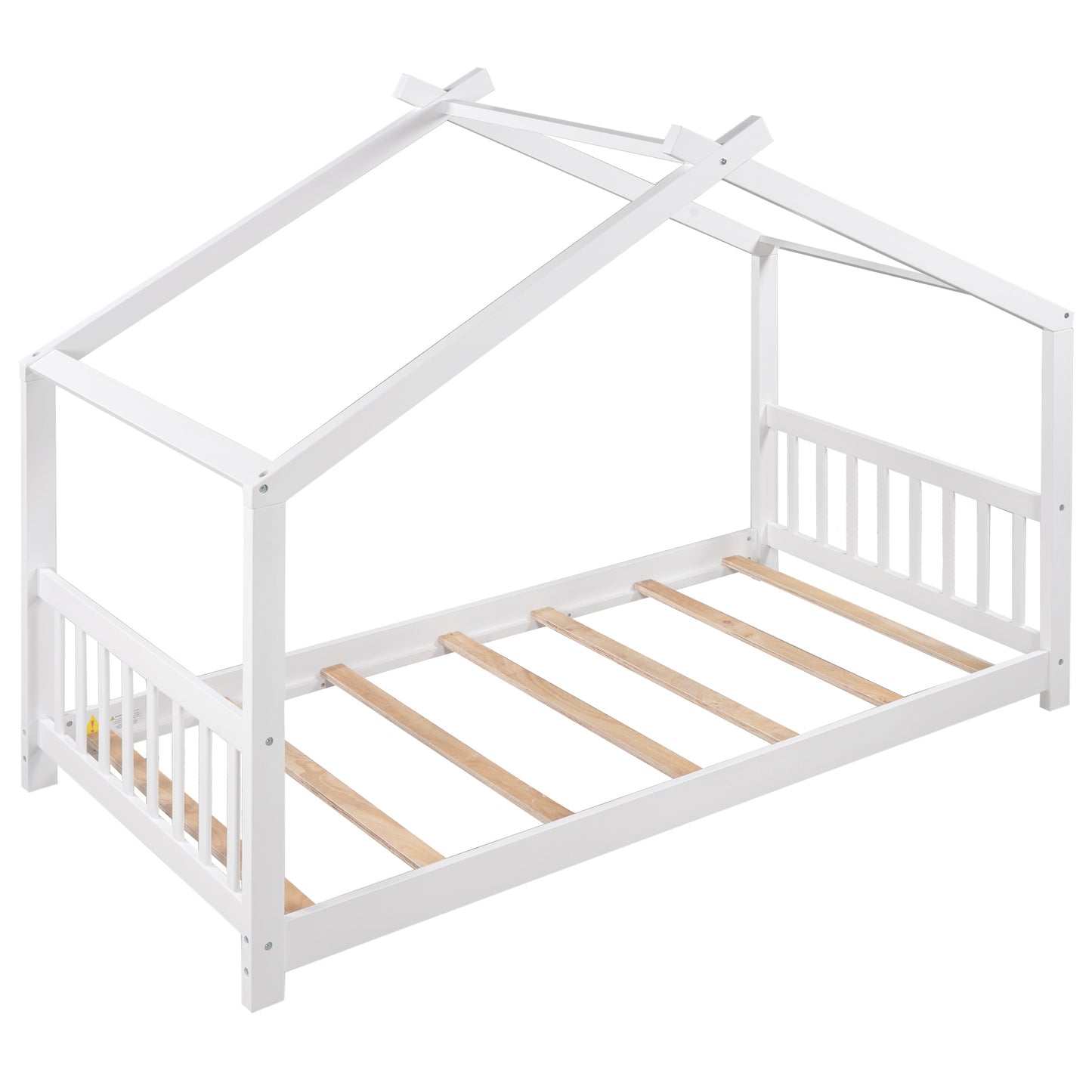 Twin Size House Platform Bed with Headboard and Footboard,Roof Design,White