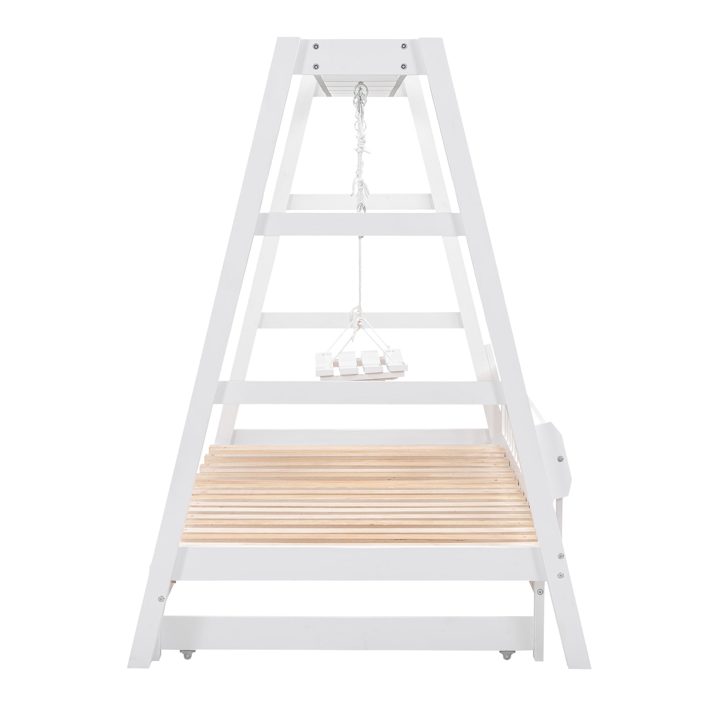 Extendable Twin Daybed with Swing and Ring Handles, White(Twin bed can be pulled out to be King)