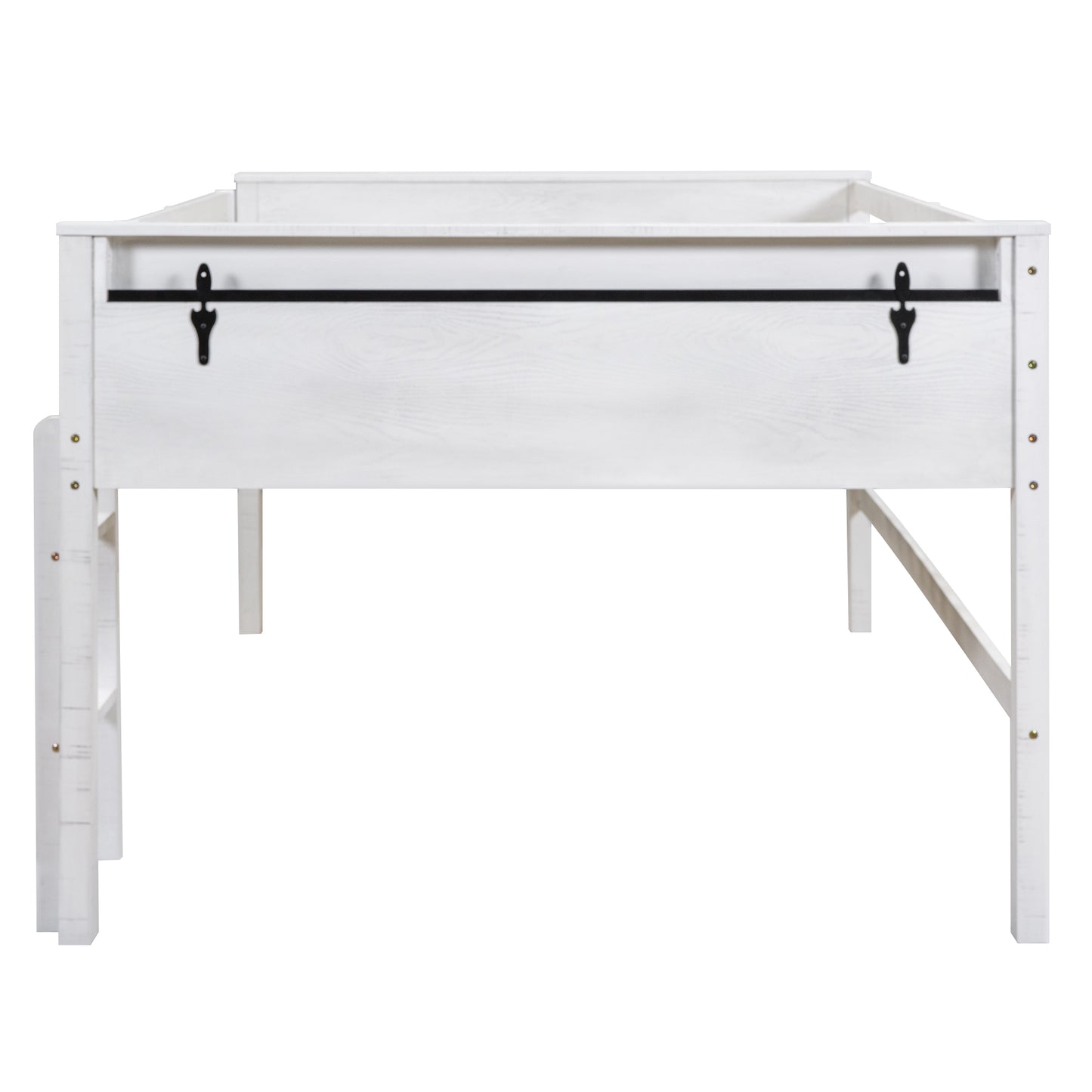 Wood Full Size Loft Bed with Hanging Clothes Racks, White