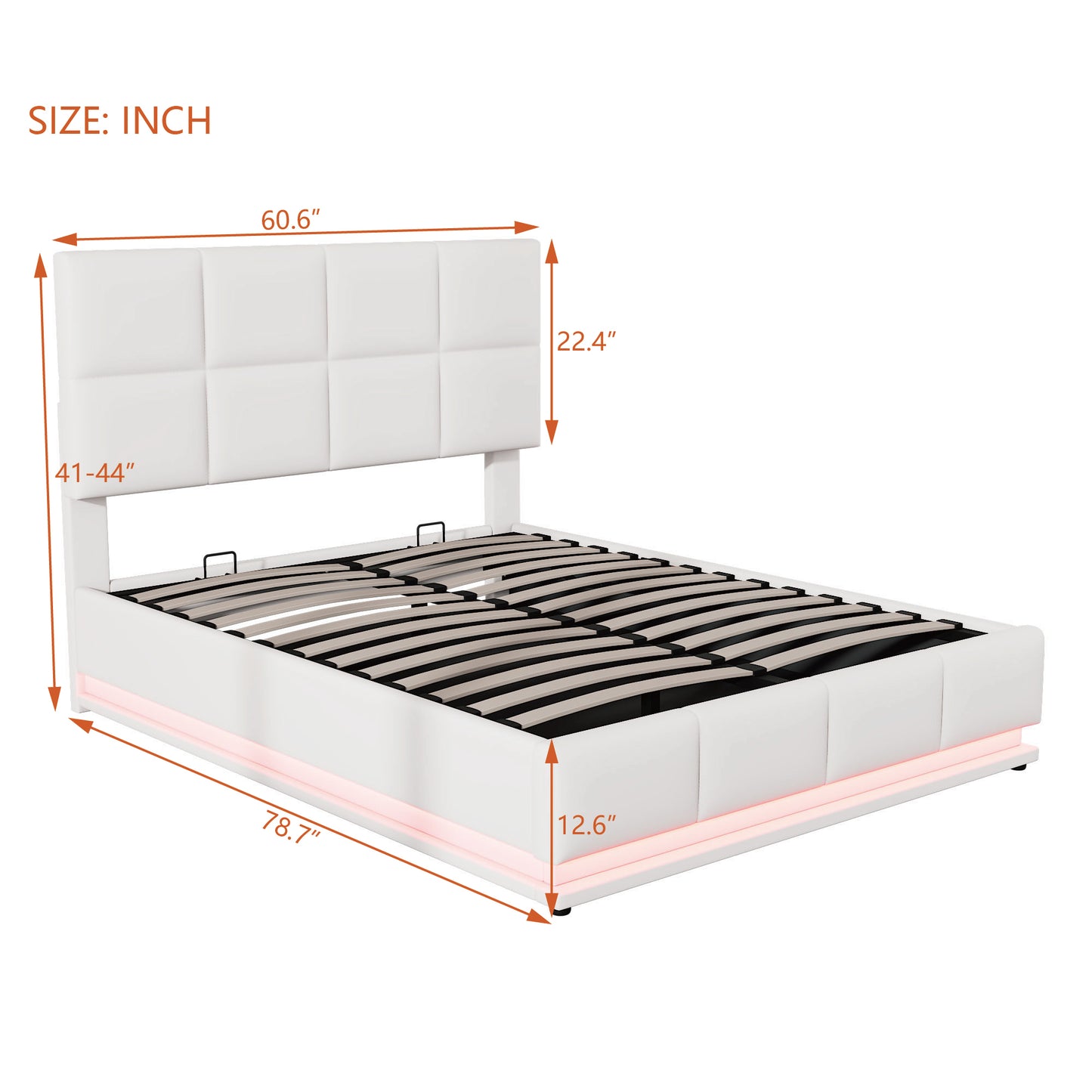 Full Size Tufted Upholstered Platform Bed with Hydraulic Storage System,PU Storage Bed with LED Lights and USB charger, White