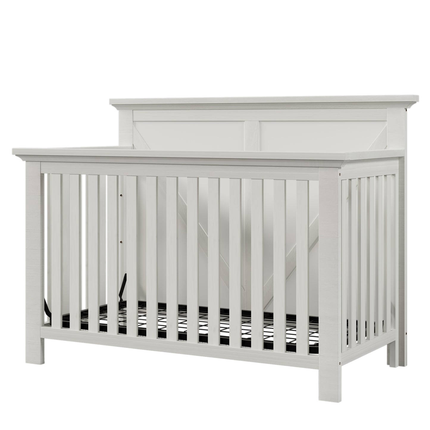 Rustic Farmhouse Style Whitewash 4-in-1 Convertible Baby Crib - Converts to Toddler Bed, Daybed and Full-Size Bed, White