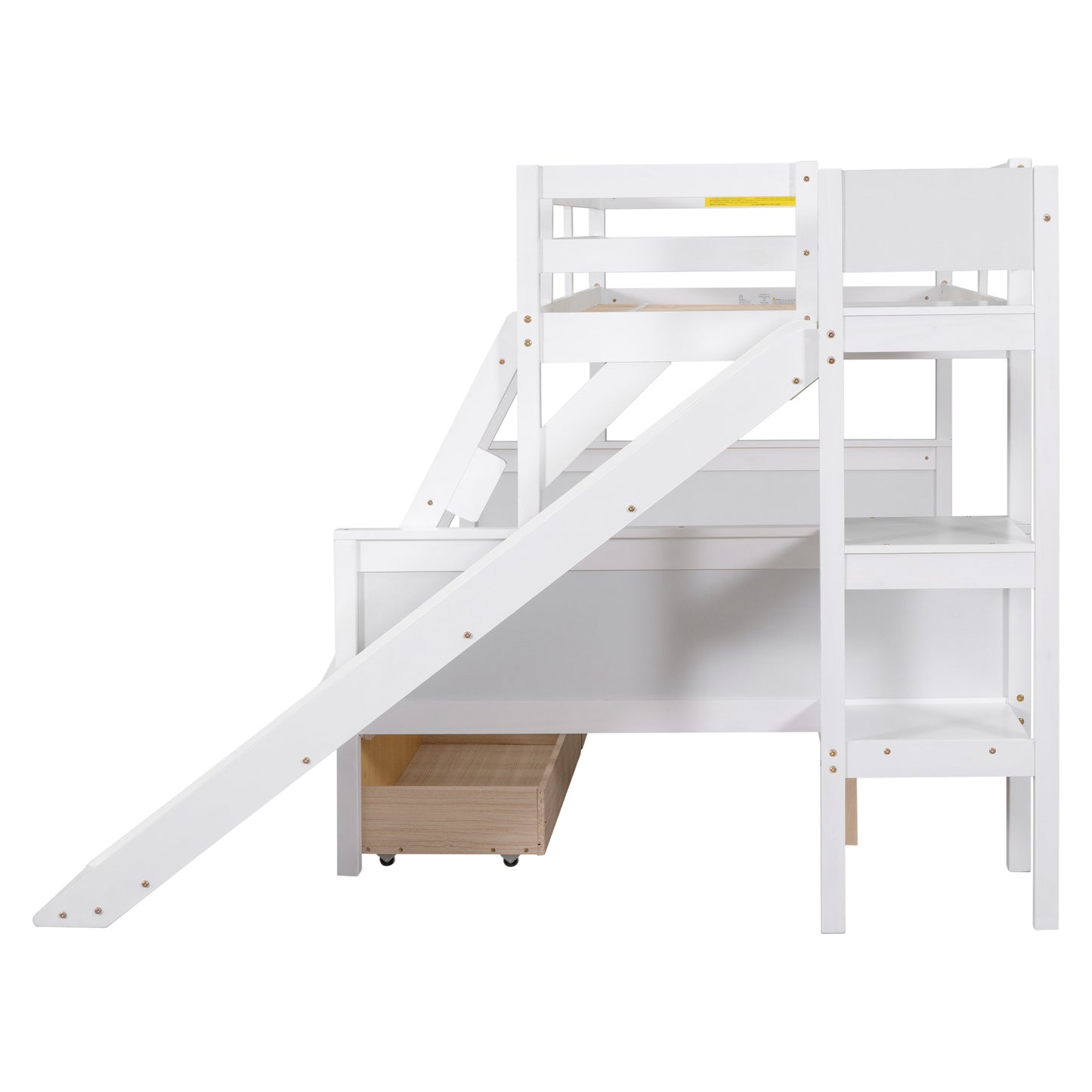 Twin over Full Bunk Bed with 2 Drawers,Slide,Shelves White